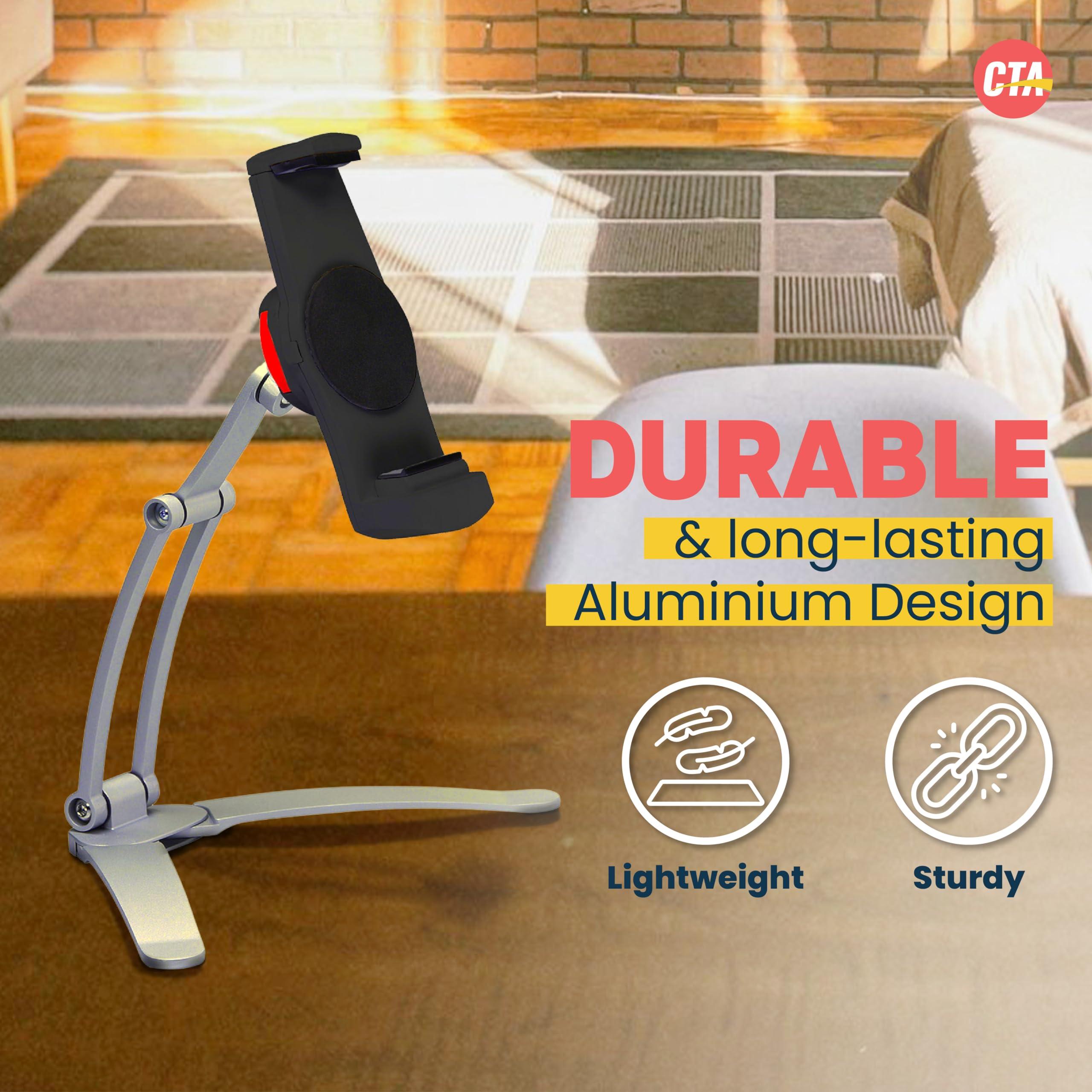 CTA Digital 3-in-1 Mount Stand  CTA Multi-Flex Tablet Base and Support Installs on Walls or Folds for iPad 10th Gen 10.9\" - 7/8/9 Gen 10.2 - Air 4 - Pro 11 - Galaxy Tab S3 - Silver (PAD-KMSB)