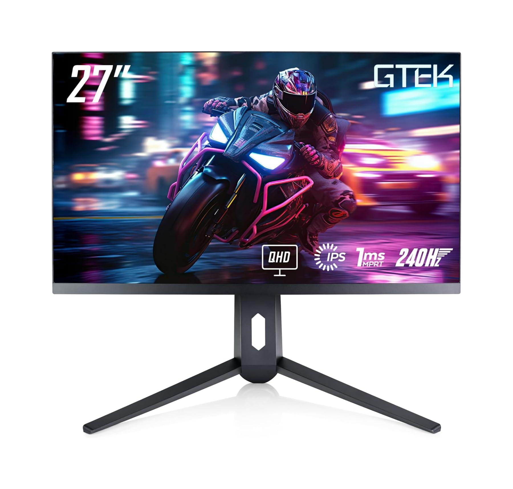 GTEK GTEK 240Hz 2K Gaming Monitor, 27 Inch Display Full WQHD 2560 x 1440P, Extreme Low Motion Blur, Fast IPS 1ms MPRT, DisplayPort/HDMI, VESA - Q2740P