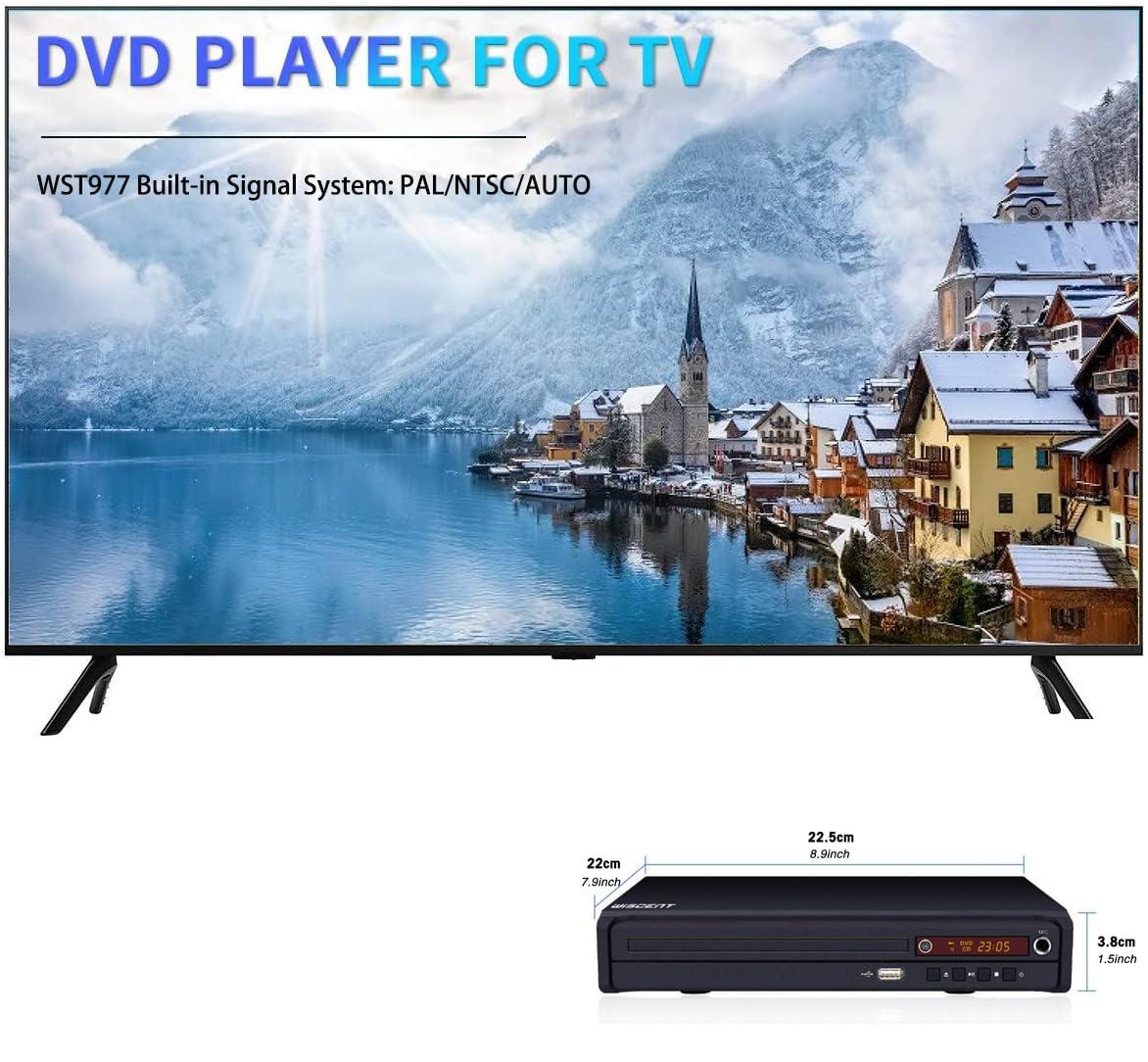 WISCENT Compact DVD Player for TV, HDMI DVD Player,Multi-Region Free, with HDMI/AV/USB/MIC,Full HD Picture Quality,Anti-Skip,No Picture Freeze,Noise Cancellation(not Blu-ray DVD Player)