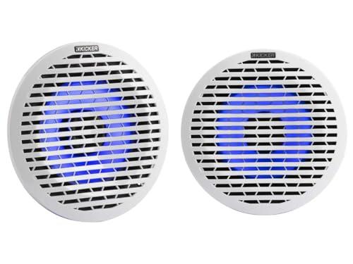 Audiosavings Audiosavings Bundle: (2) Kicker Thin Mount 60w Marine Boat Speakers w/RGB LED KM614FL Bundle with Rockville RGHR2 Marine Gauge Hole Receiver w Bluetooth USB, Radio + Wired Remote (3 Items)