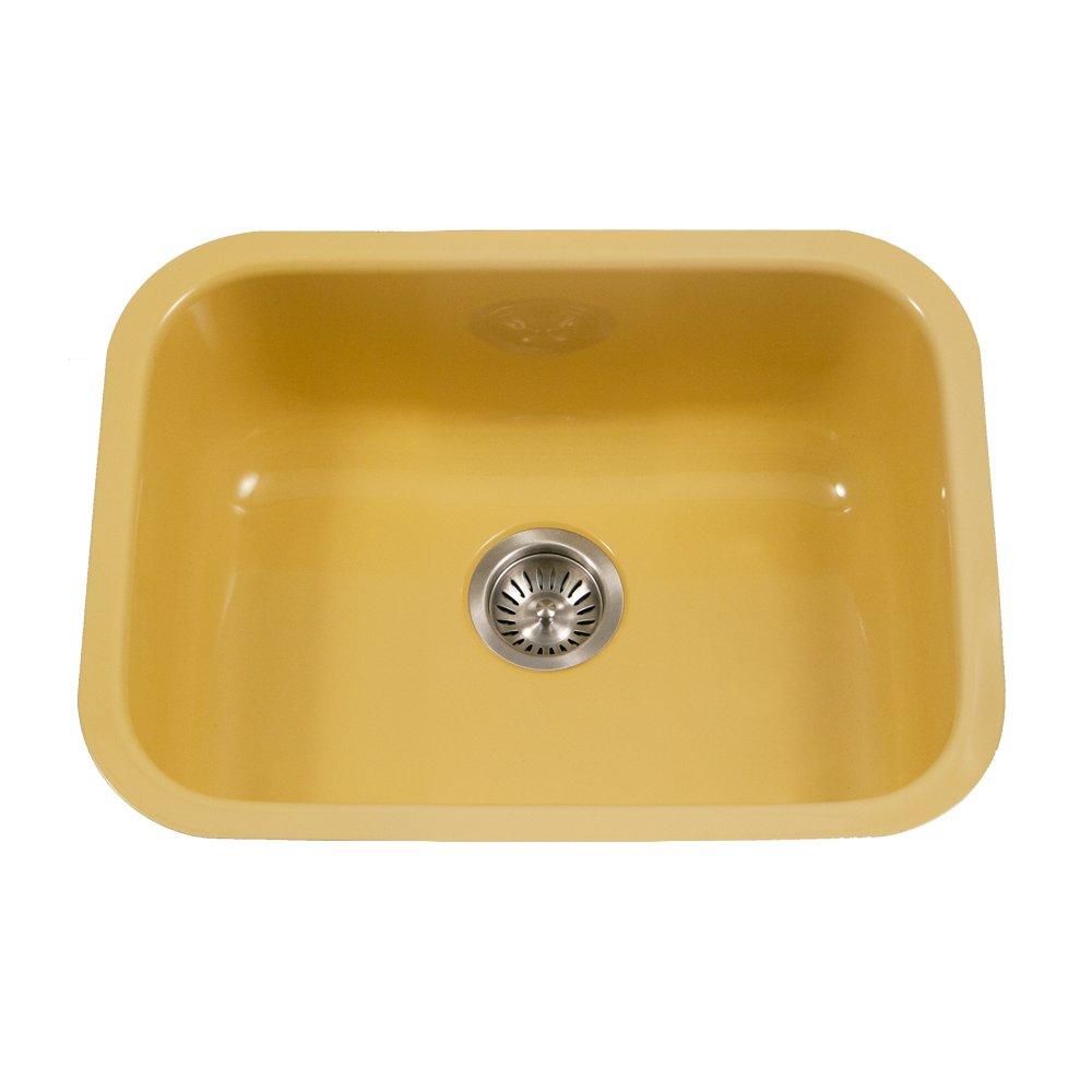 HOUZER Houzer PCS-2500 LE Porcelain Enamel Steel Undermount 22-3/4\" x 17-3/8\" Single Bowl Kitchen Sink, Lemon