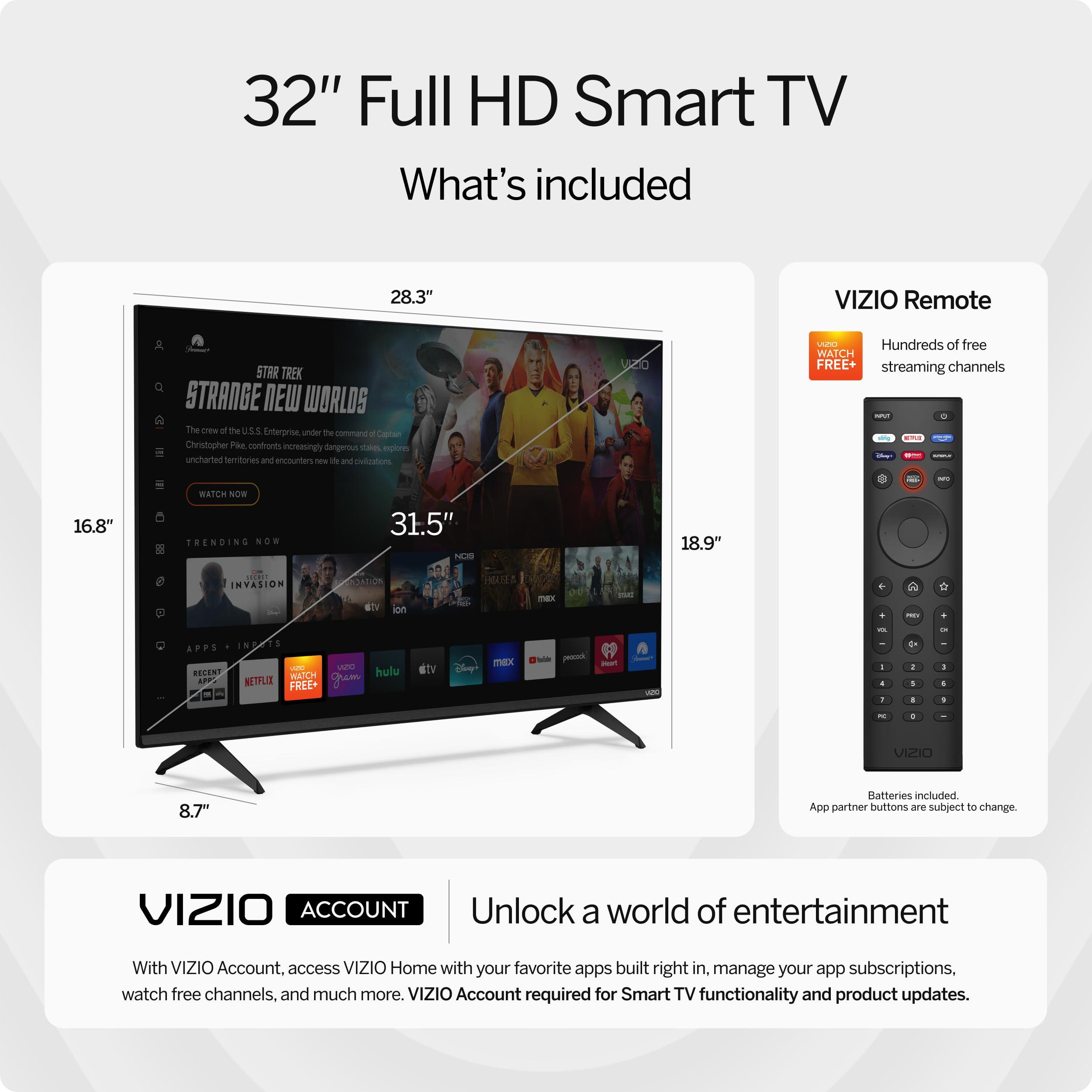 VIZIO VIZIO 32-inch Full HD 1080p Smart TV with DTS Virtual: X, Alexa Compatibility, Google Cast Built-in, Bluetooth Headphone Capable, (VFD32M-08 New) (Renewed)