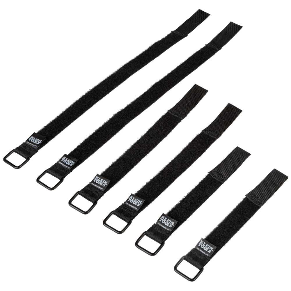 Klein Tools Klein Tools 450-600 Cable Organizer, Hook and Loop Cinch Strap Cable Ties, Includes Two 6-Inch, Two 8-Inch and Two 14-Inch Straps, Black