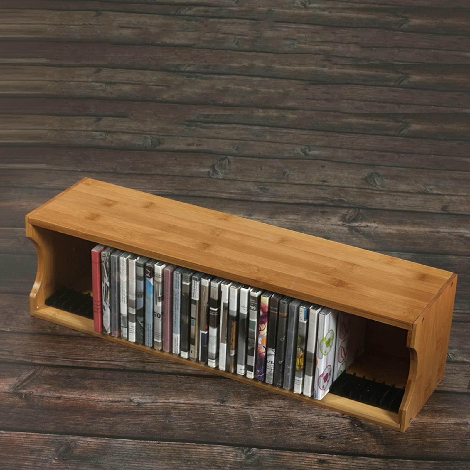 SOBS SOBS Natural Bamboo CD Storage Rack, Modern Tiered Shelf, Holds 39 CDs, 56x14.5x15cm, Indoor Use
