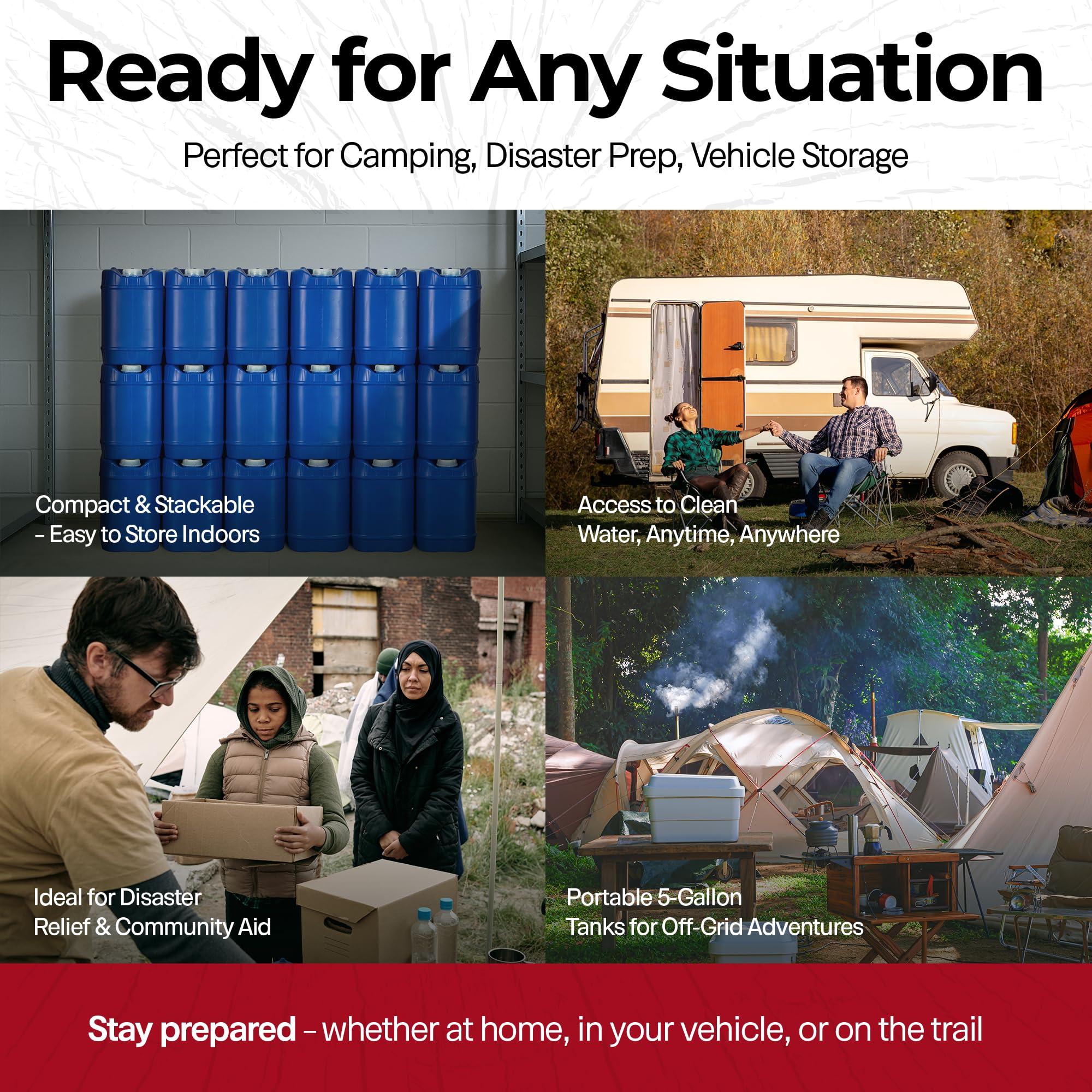 Legacy Premium Emergency Water Storage 5 Gallon Water Tank - BPA-Free, Food Grade, Portable, Stackable, Easy Fill - Survival Supply Water Container (6 Tanks (30 Gallons))