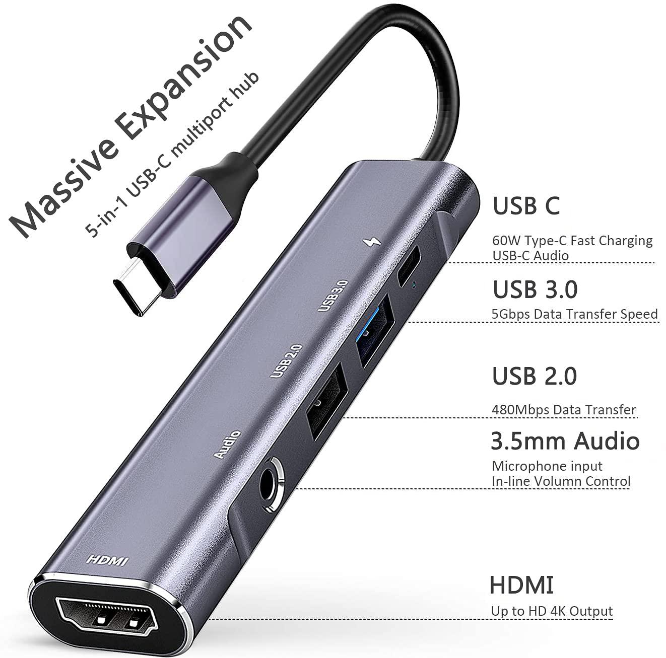 GKEAPZA USB C to HDMI Adapter Dex Dock for Galaxy S24/S23/S22/S21/Note20/TabS9/S8/S7,Type-c hub with 3.5mm Audio Jack,4K HDMI,USB3.0,PD 60W,Adapter for iPhone 15/iPad Air 4/5,iPad Mini 6,Nintendo Switch