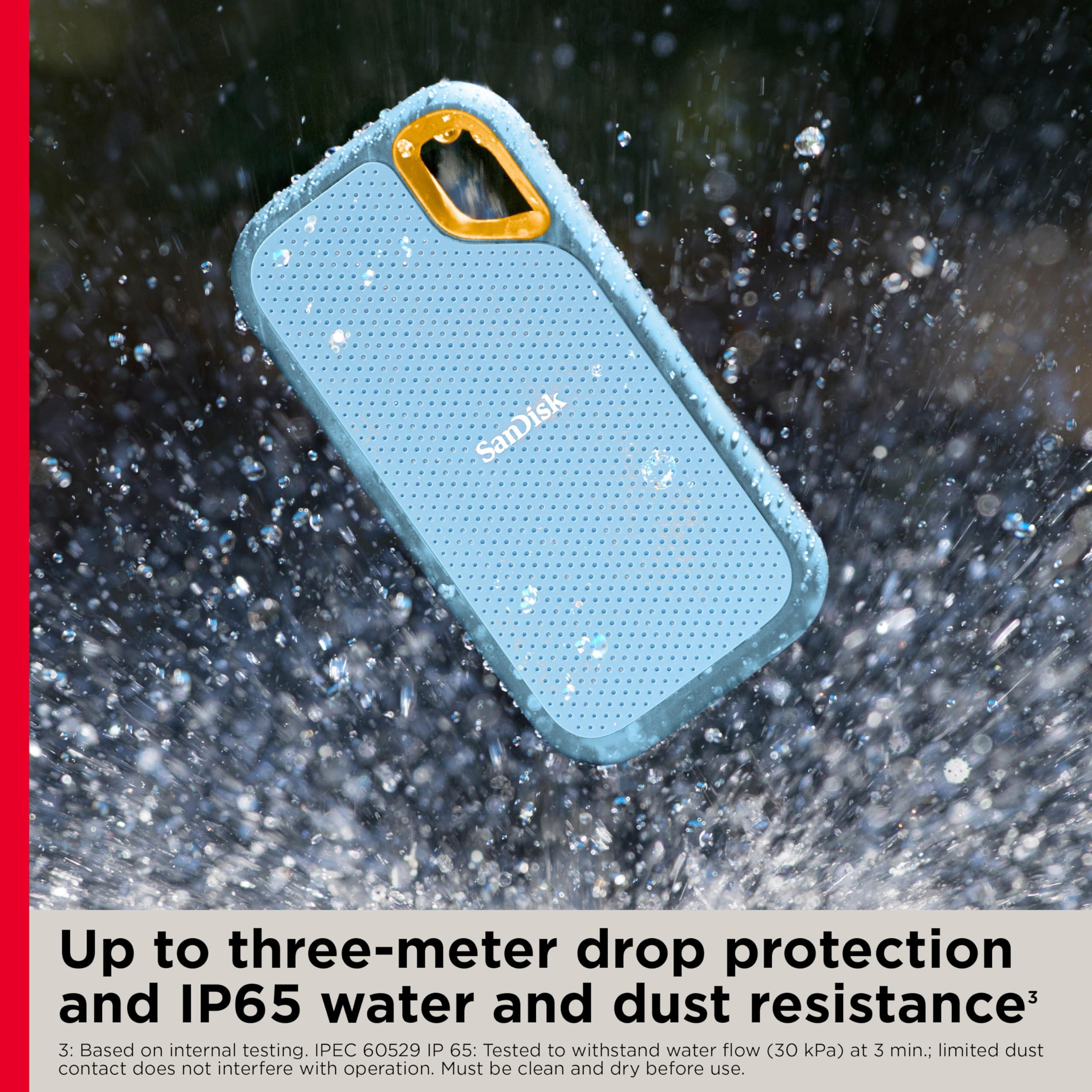 SanDisk SanDisk 4TB Extreme Portable SSD - Up to 1050MB/s, USB-C, USB 3.2 Gen 2, IP65 Water and dust Resistance, Updated Firmware, Sky Blue - External Solid State Drive - SDSSDE61-4T00-G25B