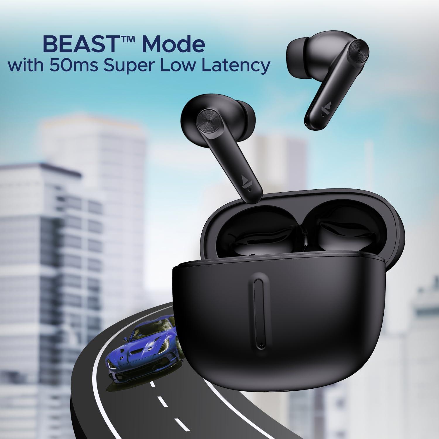 boAt boAt Airdopes Max TWS Earbuds with 100 HRS Playtime, Quad Mics with ENx Tech, Beast Mode(50ms Low Latency), ASAP Charge, Bluetooth v5.3 and IWP (Carbon Black)