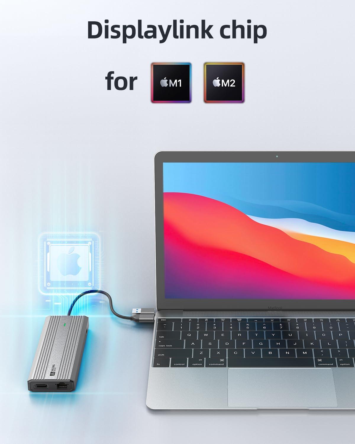 SAN ZANG MASTER Displaylink Dock,Displaylink Docking Station Dual Monitor,10Gbps USB C Docking Station for MacBook M1/M2/M3/Windows,Laptop Docking Station with 2 HDMI 4K,2 PD 4K, Ethernet,USB 3.2,Mic/Audio,100W PD