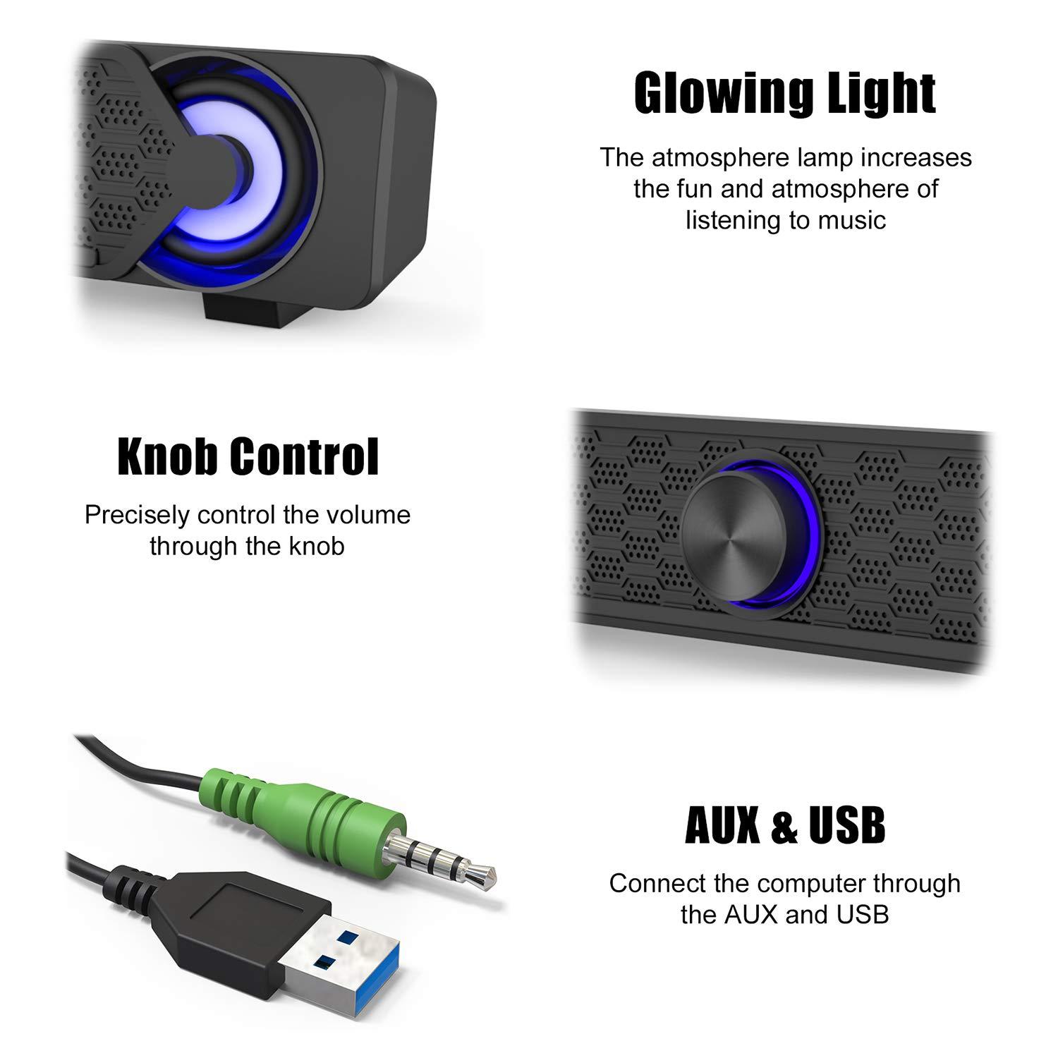 Smalody Smalody Small Computer Speakers for Desktop Gaming Monitor, PC Speakers for Desktop Monitor, Computer Speaker Wired USB Powered, Mini Soundbar with Cool Led Light Effect