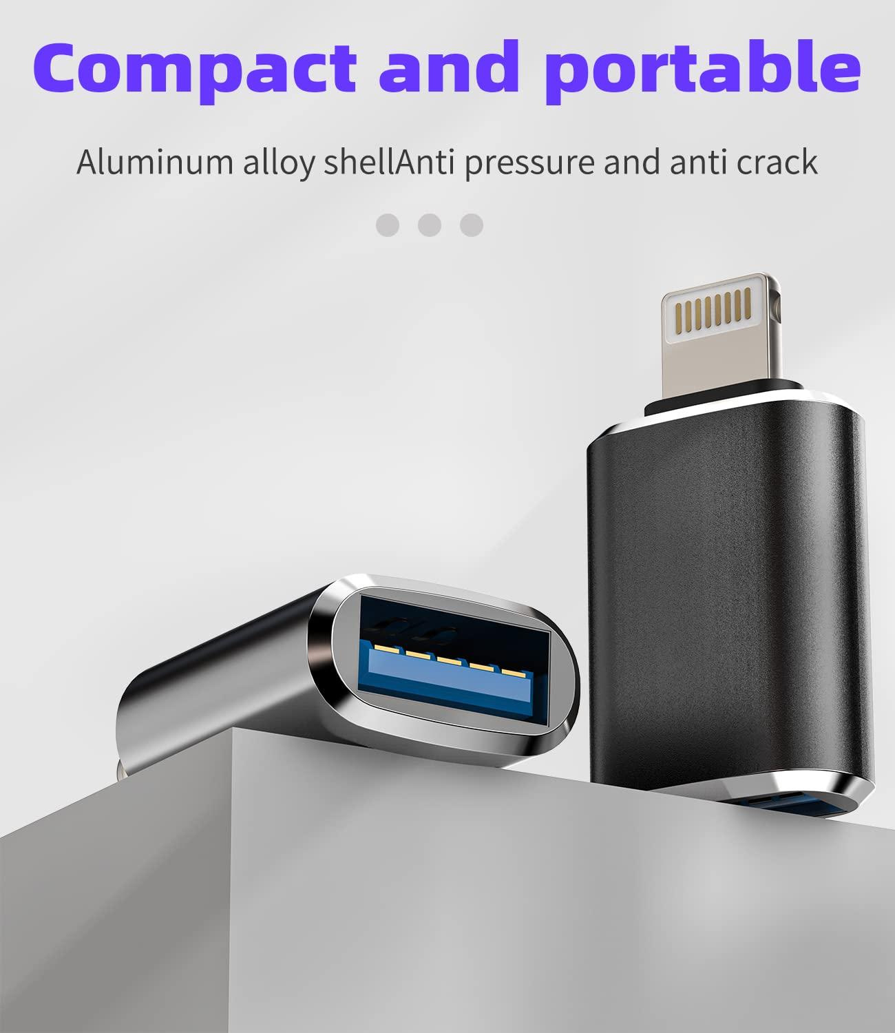 HOYULLI iPhone OTG Adapter Lightning Male to USB Female Dongle(2Pack) for 14 13 12 11 Pro Max Xr X Xs Se 7 8Plus for iPad Air Camera Card Reader USB Flash Drive U Disk Mouse Keyboard Hub MIDI Piano Converter