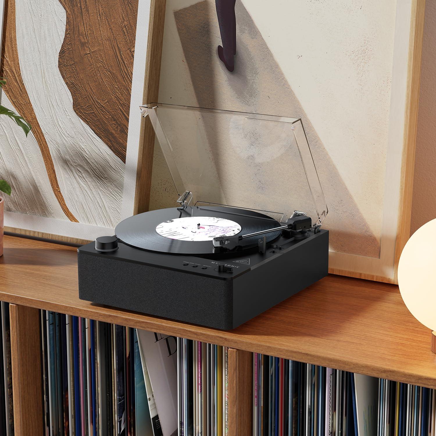 MYKESONIC MYKESONIC Fully Automatic Record Player, Bluetooth Belt Drive Vinyl Turntable, Magnetic AT-3600L Cartridge, Bluetooth in & Out, Hi-Fi Stereo Speakers, Aux in Headphone, RCA Out, Anti-Resonance - Black