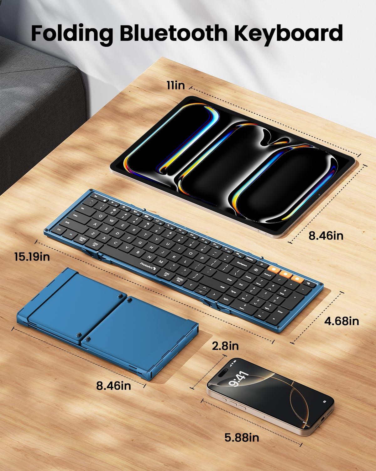 ProtoArc ProtoArc Foldable Bluetooth Keyboard, XK01 Folding Wireless Portable Keyboard with Number Pad, Full-Size Travel Keyboard for Windows iOS Android Tablet Smartphone Laptop PC - Dark Blue