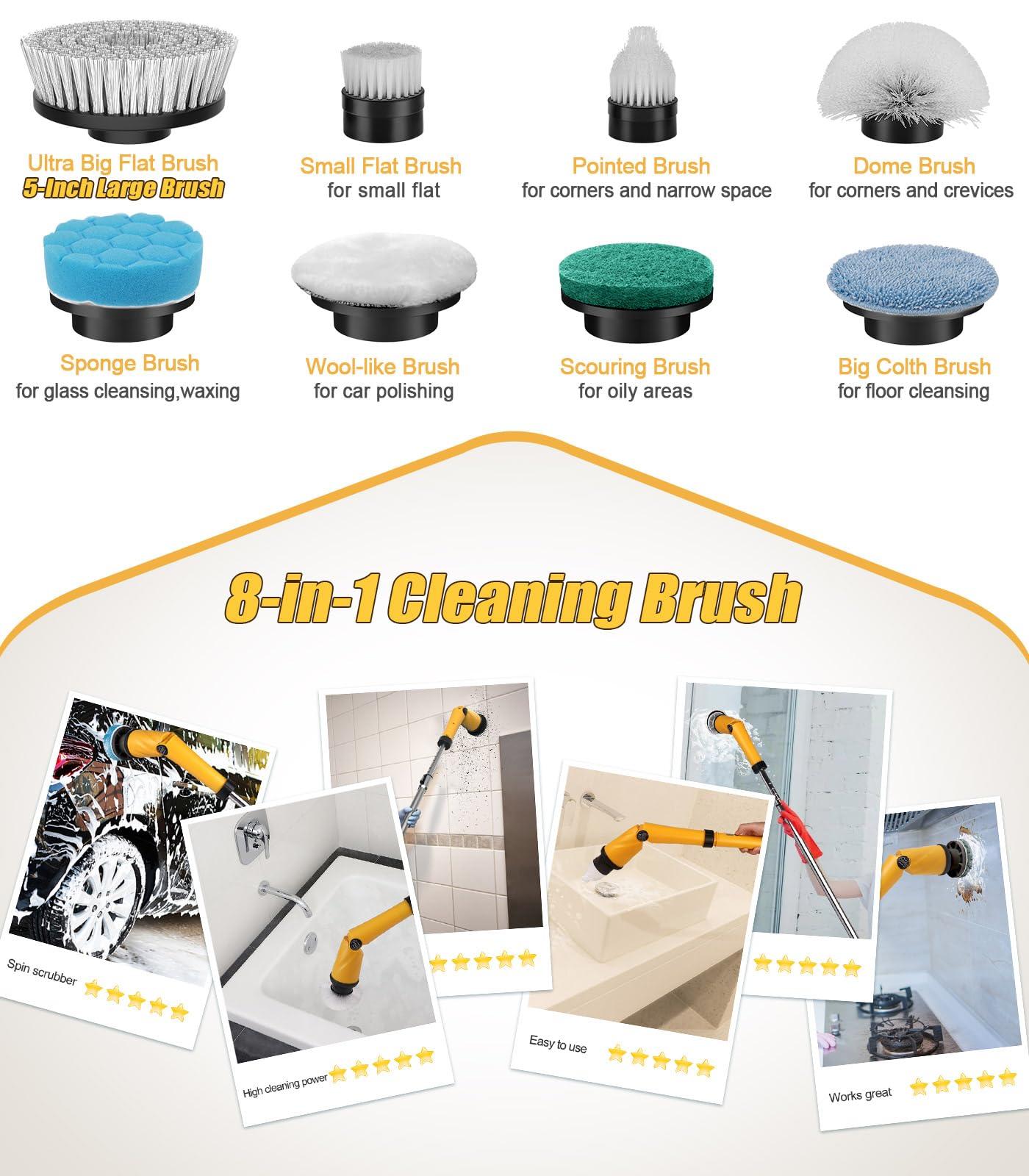 qimedo Qimedo Electric Spin Scrubber Extra Large Brush Q3,6000 mAh Best Battery Power Scrubber for Cleaning,1200RPM Shower Cordless Cleaning Brush with 8 Brushes for Bath/Tub/Tile/Floor (Smart Display)