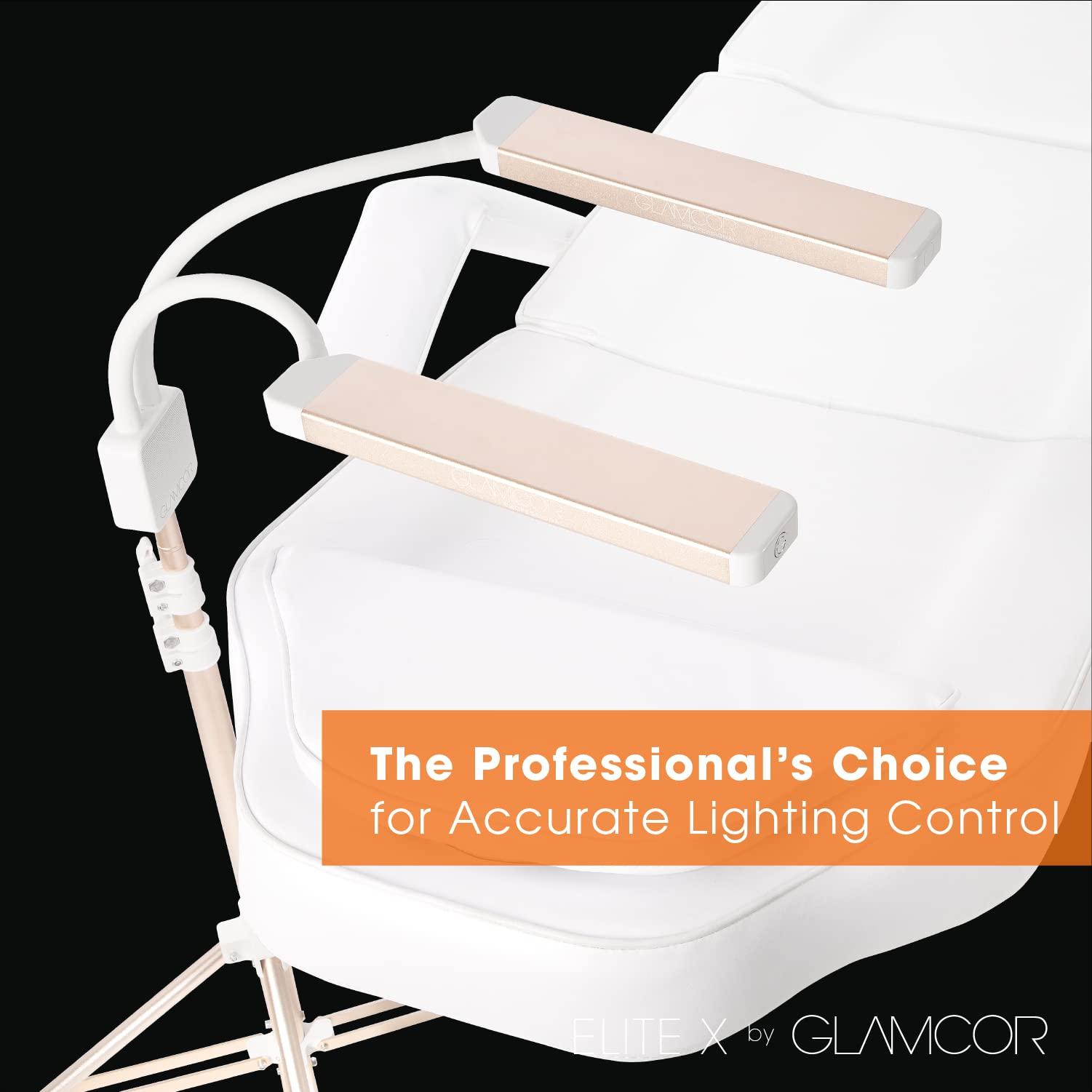 Glamcor GLAMCOR Elite X Portable LED Lighting Kit for Eyelash Extension, Esthetician, Makeup, Filming & Photography | 5600K Five-stage Dimming Daylight, with Travel Bag & Tripod (White/Gold)