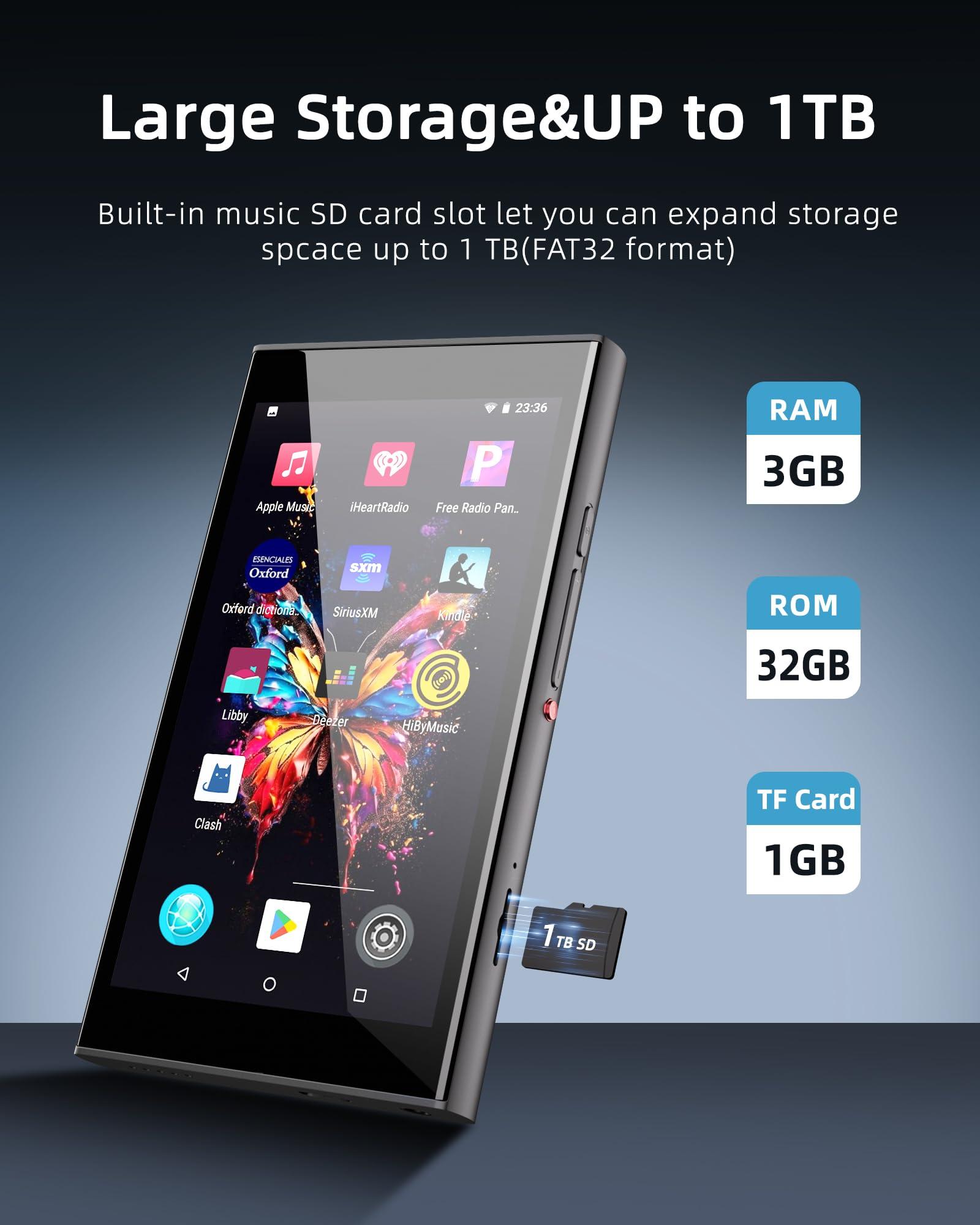 PECSU MP3 Player for Kids with Parental Controls,YouTube Kids,Spotify Kids,Piano Kids,Amazon Music,Audible,APP Store,5\" HD IPS Music Player Up to 1TB with Leather case