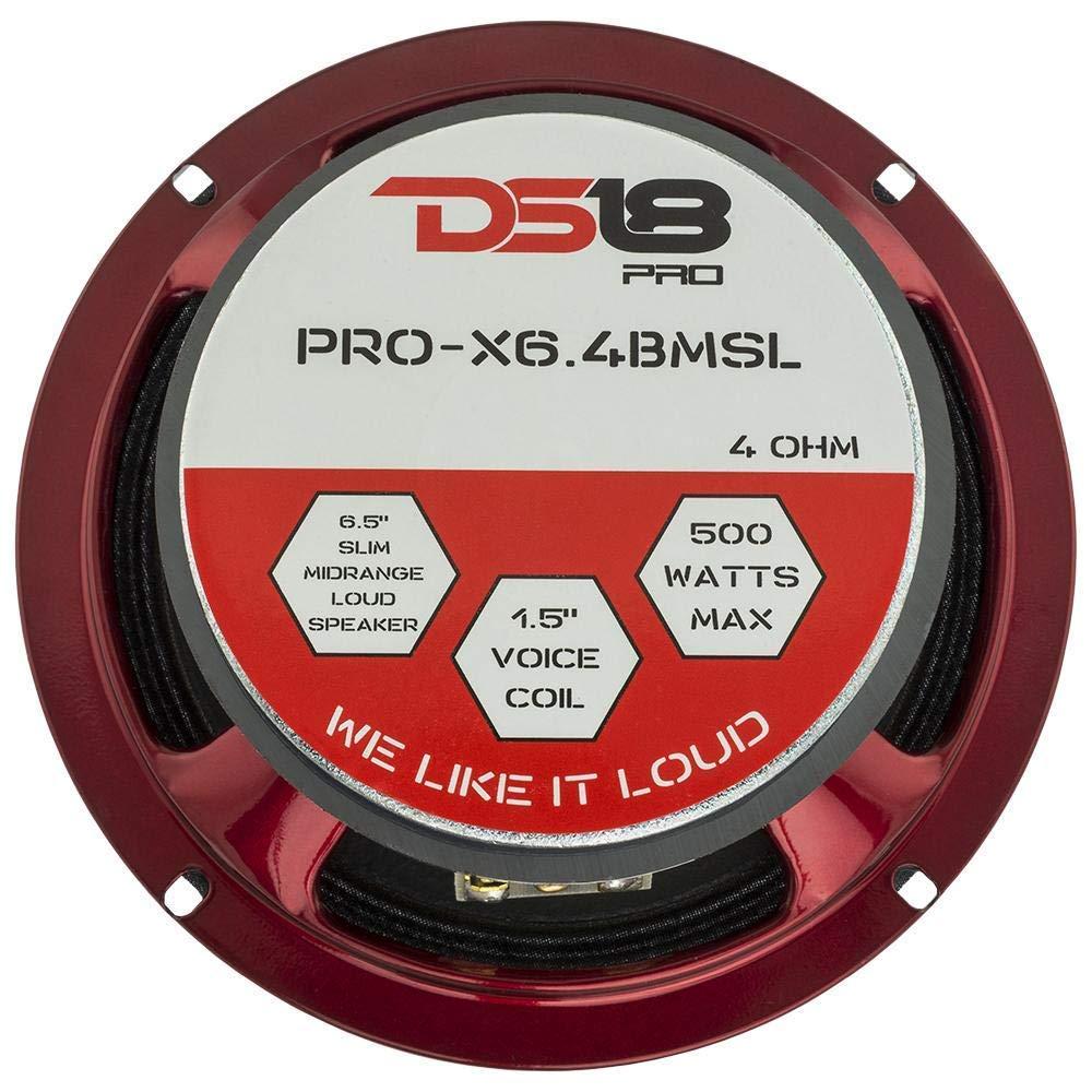 DS18 DS18 PRO-X6.4BMSL Slim Loudspeaker - 6.5", Midrange, Red Aluminum Bullet, 500W Max, 250W RMS, 4 Ohms - Premium Quality Audio Door Speakers for Car or Truck Stereo Sound System (1 Speaker) (Renewed)