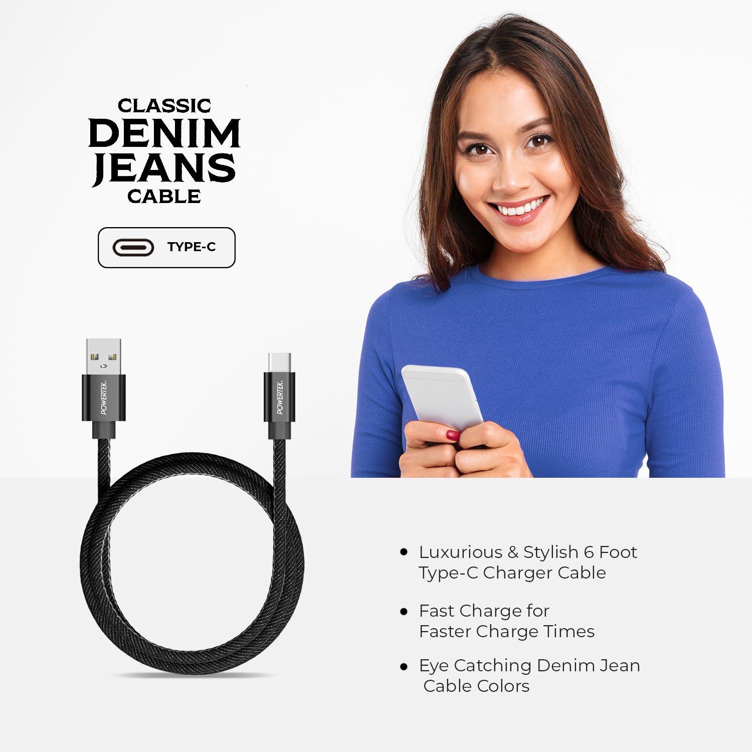 LIQUIPEL LIQUIPEL Powertek Type-C Fast Charger Cable, 6ft USB to Type-C for Galaxy, MacBook, and More, Denim (Black)