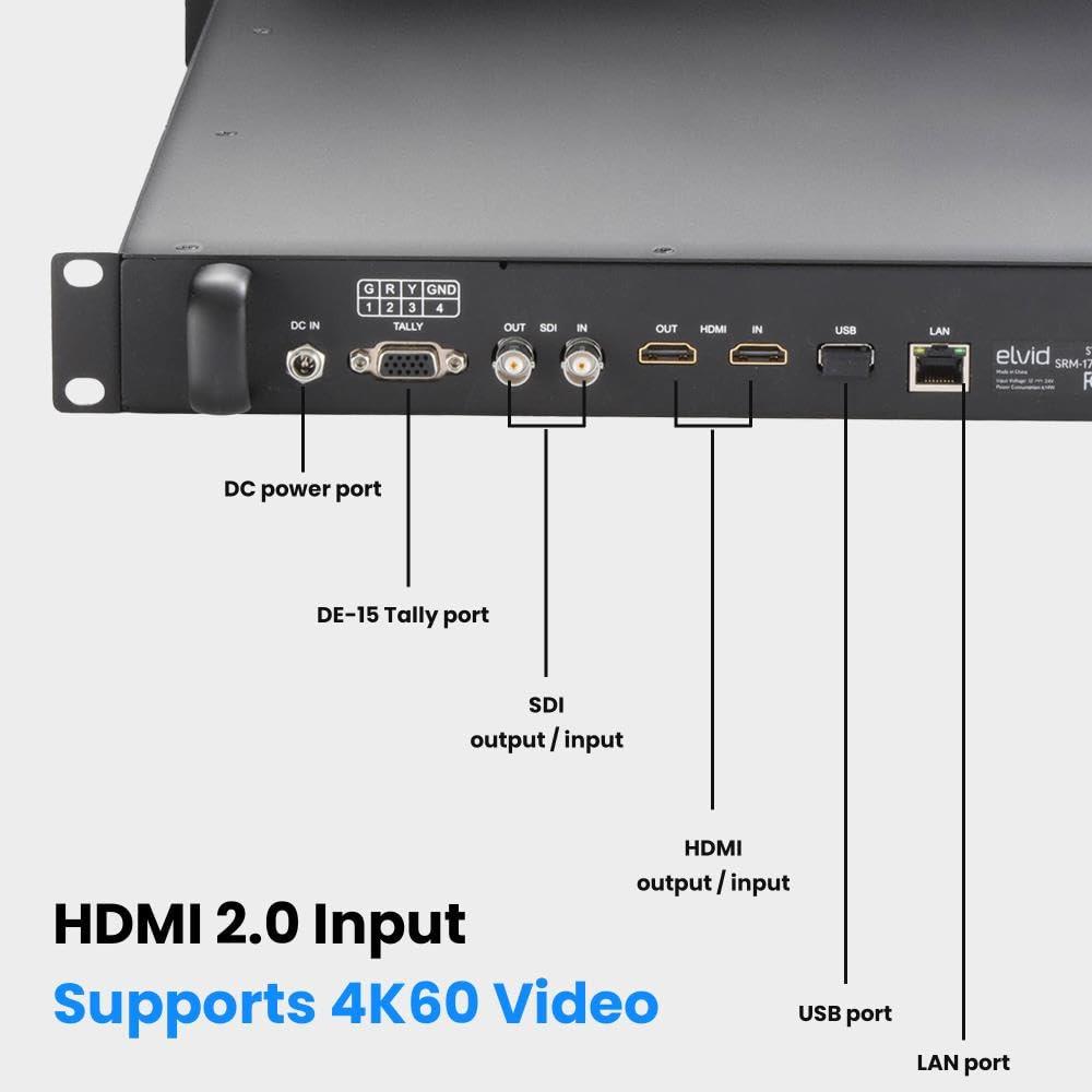 ELVID ELVID 17.3" Rack-Mountable LCD Monitor Professional Video Production Monitor with HDMI, HDR Support, 3D LUT Loading, Ethernet Control, Integrated Waveform & Vectorscope, Wide Viewing Angle