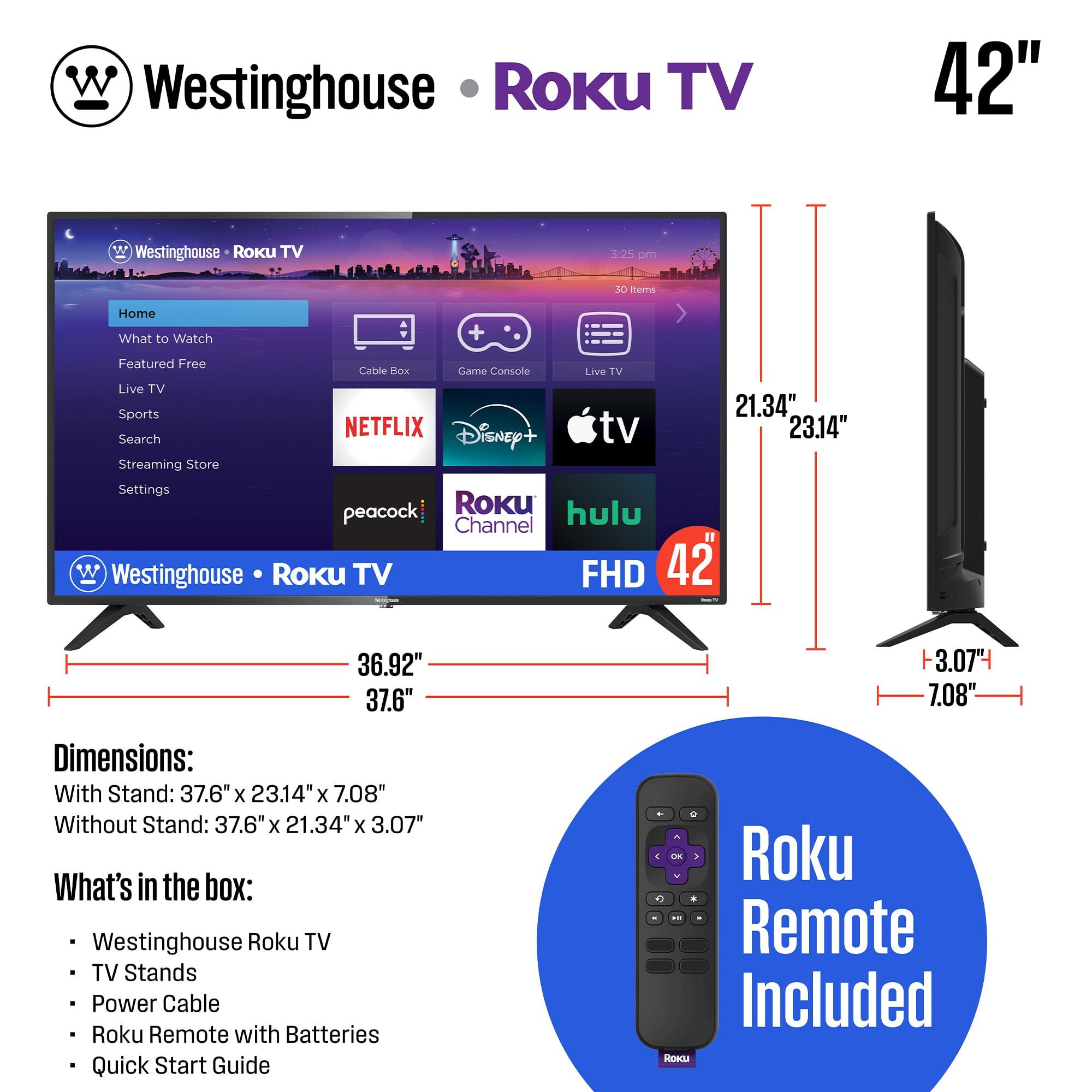 Westinghouse Westinghouse Roku TV - 42 Inch Smart TV, 1080P FHD Television with Wi-Fi Connectivity and Mobile App, Flat Screen, Bluetooth, Compatible with Apple AirPlay, Alexa and Google Assistant
