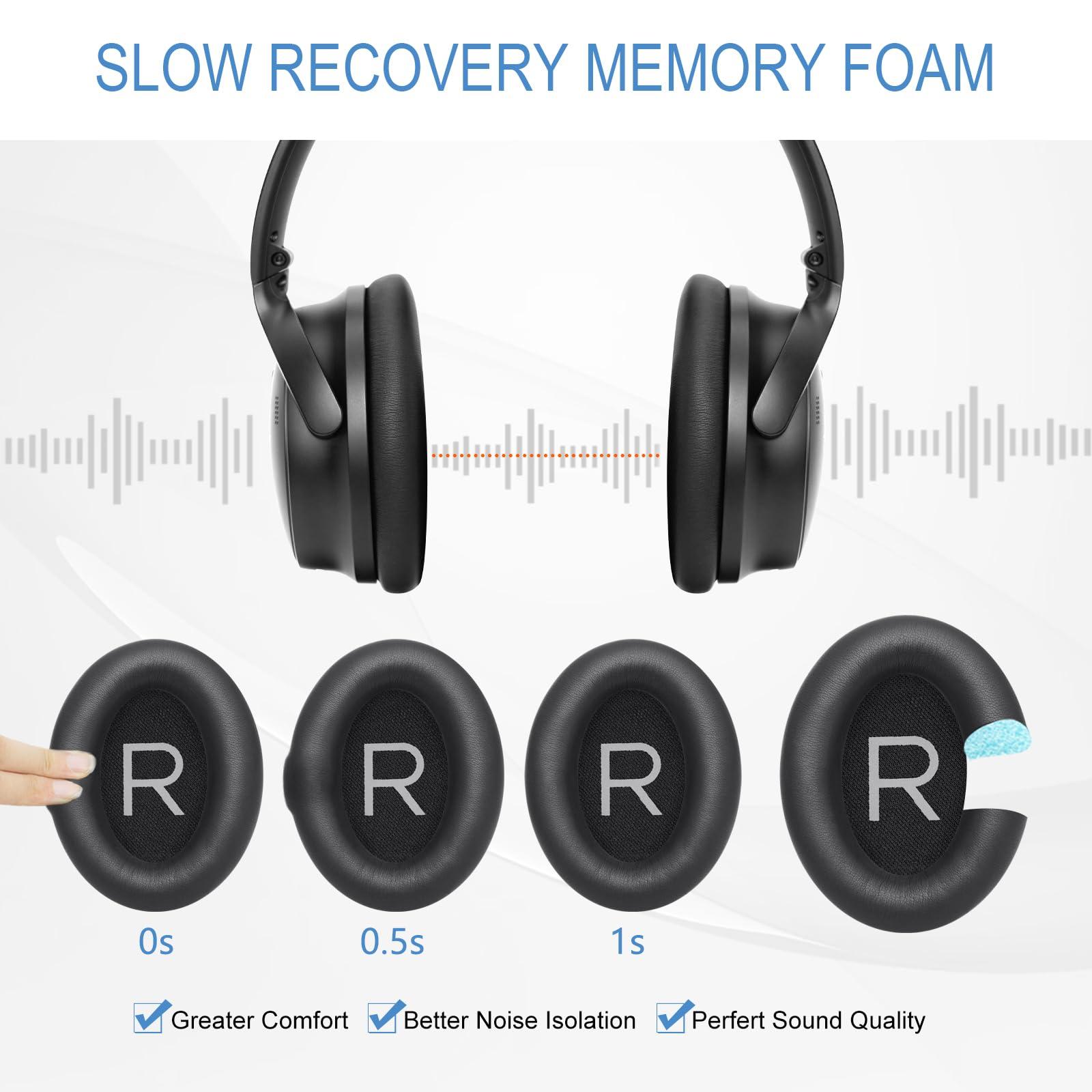 GEVO Earpads Cushions for Bose Headphones, Replacement Ear Pads for Bose QuietComfort 45/QuietComfort SE/New Quiet Comfort Wireless Over-Ear Headphones-Softer Leather, Luxury Memory Foam (Black)