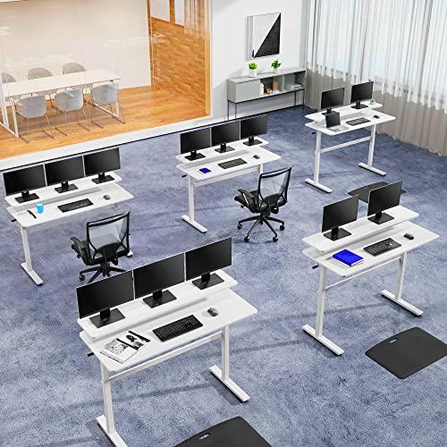 Stand Steady Stand Steady Tranzendesk 55 Inch Standing Desk with Clamp-On Shelf | Crank Height Adjustable Stand Up Workstation with Attachable Monitor Riser | Extra Large Sit Stand Desk Hold 3 Monitors (White)