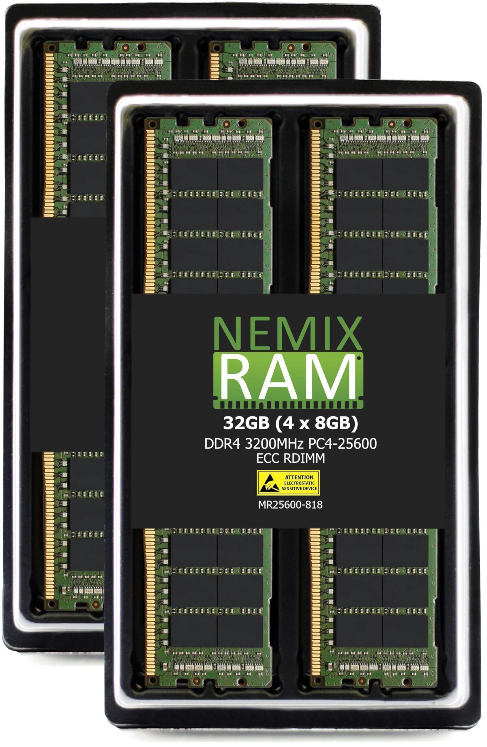 NEMIX RAM NEMIX RAM 32GB (4X8GB) DDR4 3200MHZ PC4-25600 1Rx8 1.2V 288-PIN ECC RDIMM Registered Server Memory KIT Compatible with THINKMATE Supermicro SuperServer 510P-WT, 510P-WTR and SuperServer 110P-WTR