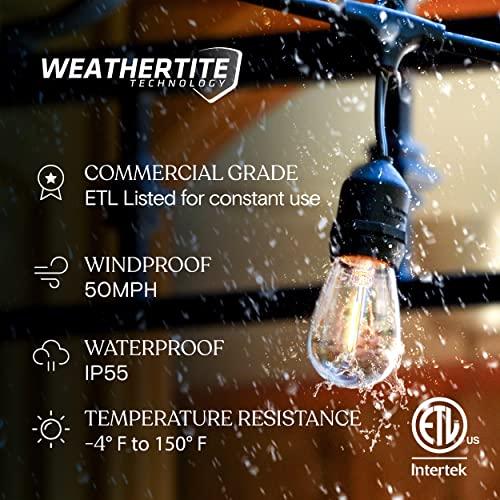 Brightech Brightech Ambience Pro LED String Lights - 24 Ft Commercial Grade Patio Lights Outdoor Waterproof - 12 Heavy Duty Porch Lights for Outside, Christmas, Backyard - 1W Vintage Edison Bulbs, Dimmable