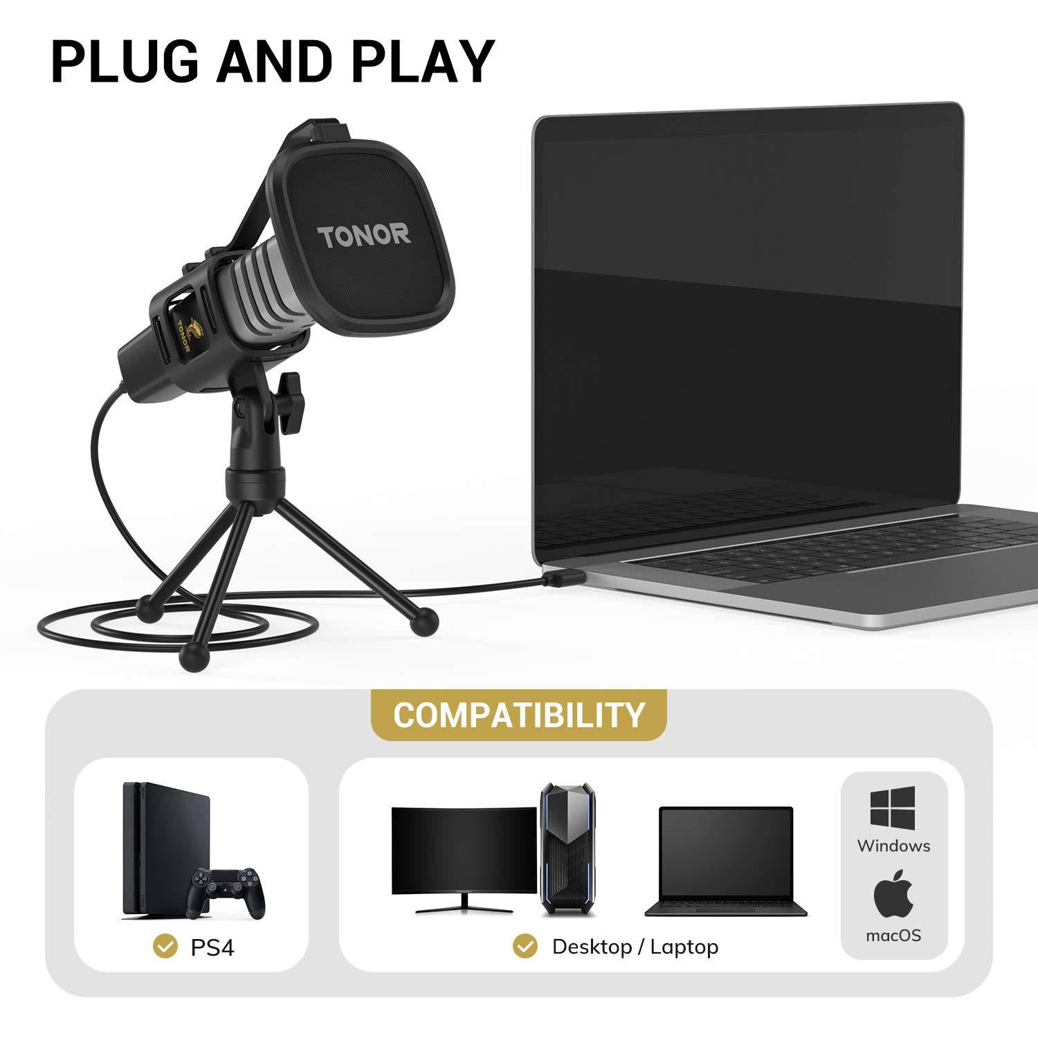 TONOR TONOR USB Computer Microphone TC30, Bundle with 12 Pack Hexagon Acoustic Panels White