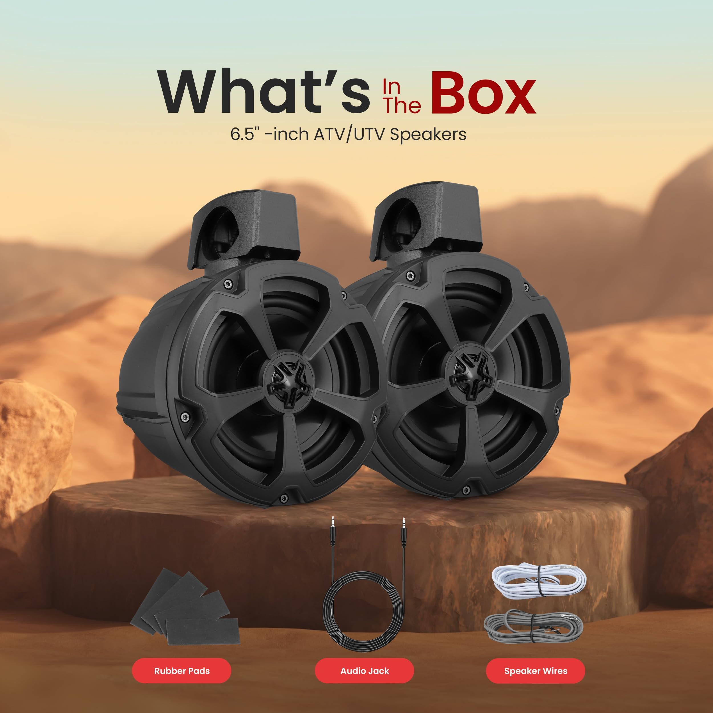 Pyle Pyle 1200W Marine-Grade Powersports Speaker System - Bluetooth 5.0 Waterproof UTV ATV Speaker with Amplifier, 6.5" Off-Road Audio System with Universal Roll Bar Mount for Jeep 4x4 (Pair)