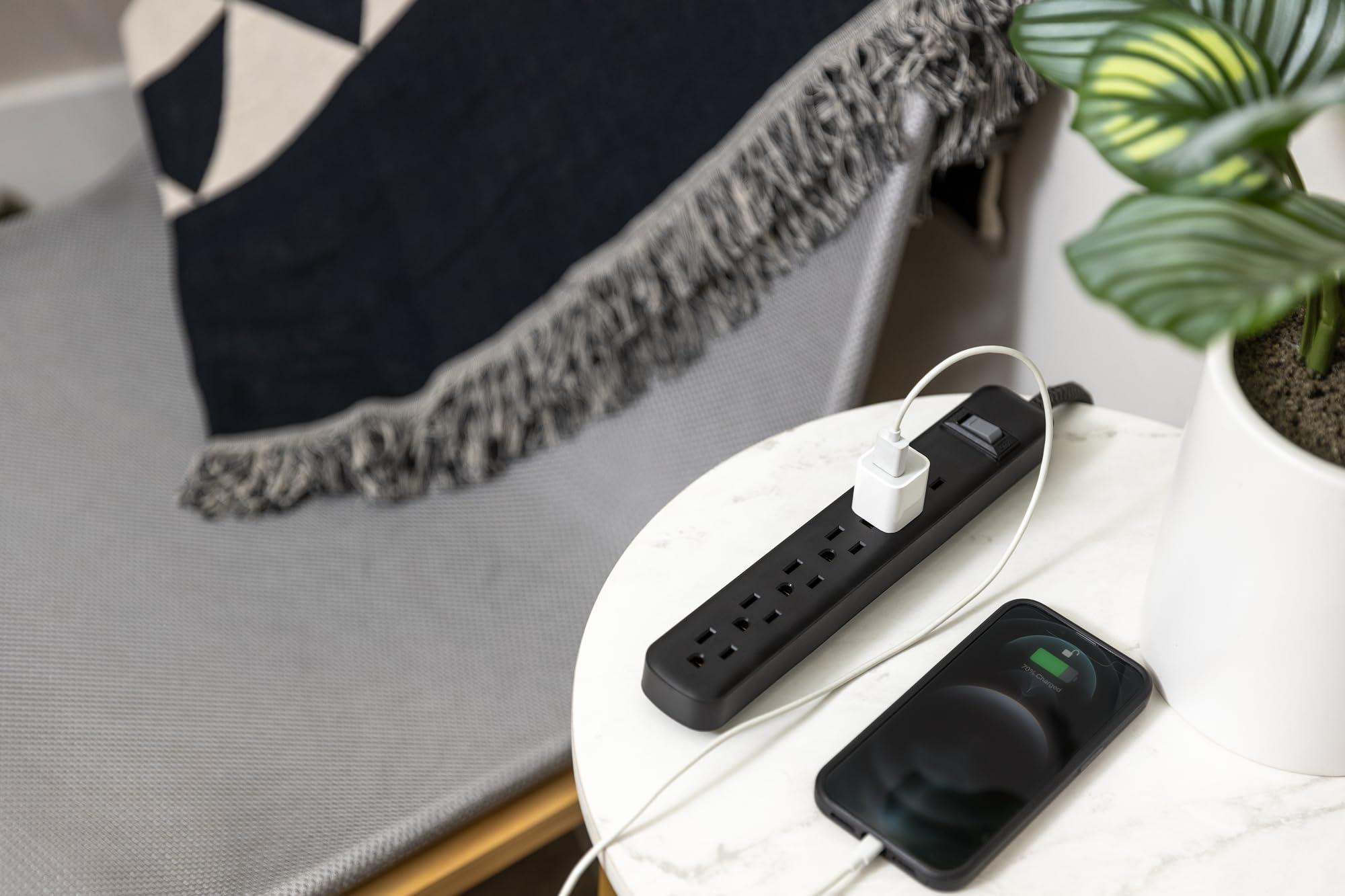 GE GE UltraPro 6-Outlet Surge Protector, 2 Pack, 3ft Braided Cord Power Strip Surge Protector, Surge Protector Power Strip, 450 Joules, Black, 74544