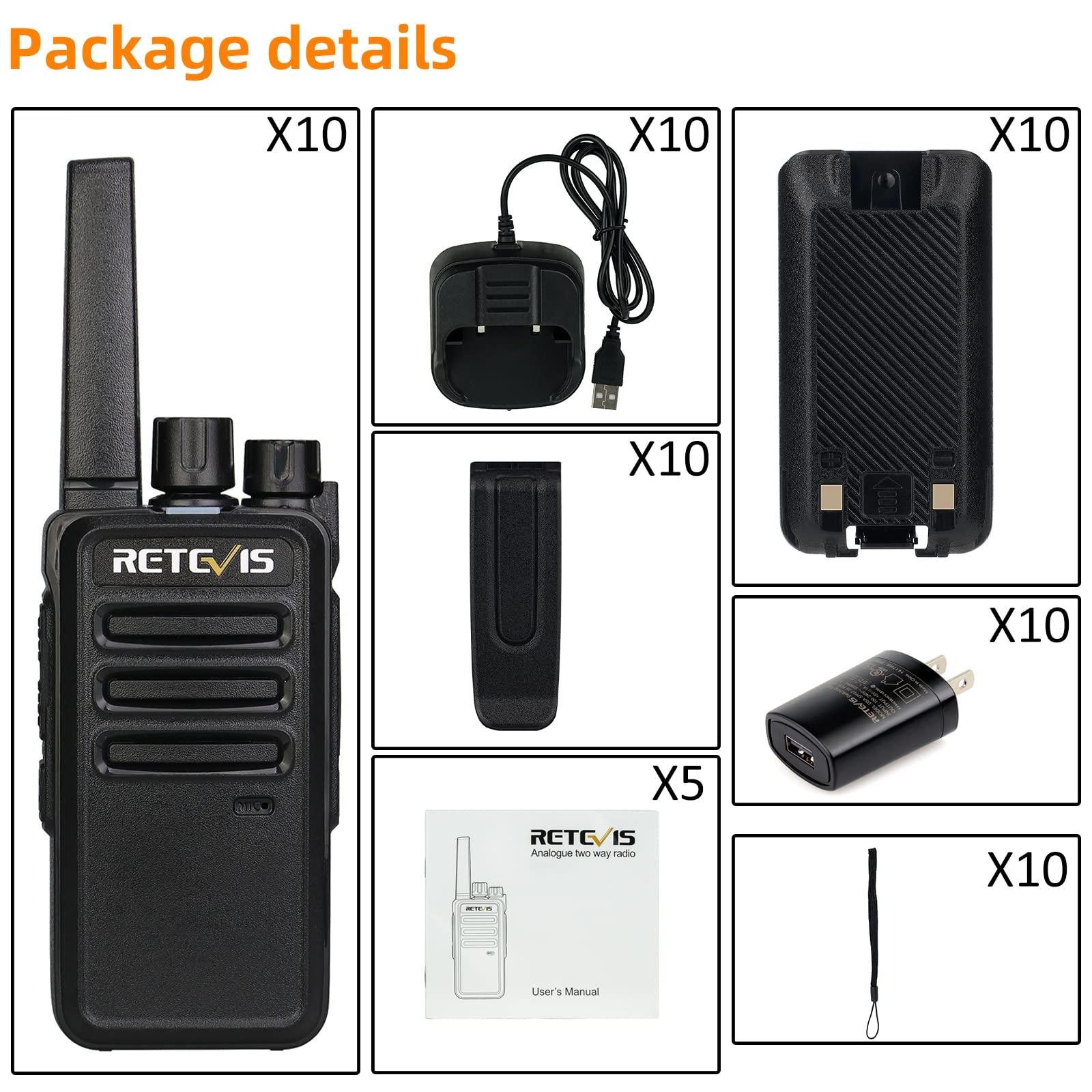 Retevis Retevis RT68 Two Way Radio Long Range Walkie Talkies for Adults,Compact, Rugged, Heavy Duty 2 Way Radios Rechargeable with USB Charging Base, for School Restaurant Church Business(10 Pack)