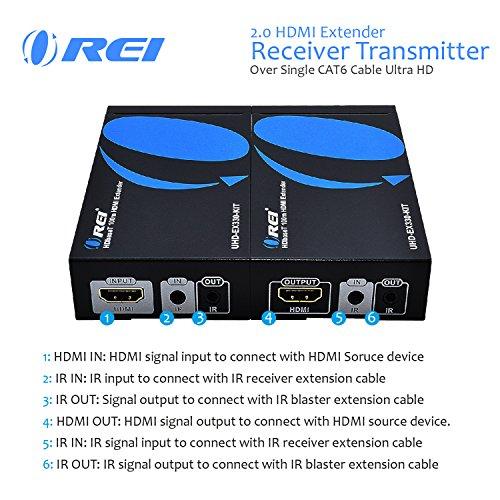 OREI OREI UltraHD HDMI Extender 4K 18G HDBaseT Over Single CAT5e/CAT6 Cable 4K @ 60Hz Upto 230FT with IR Remote 1080P Upto 330 Ft - Power Over Cable - Zero Latency Black