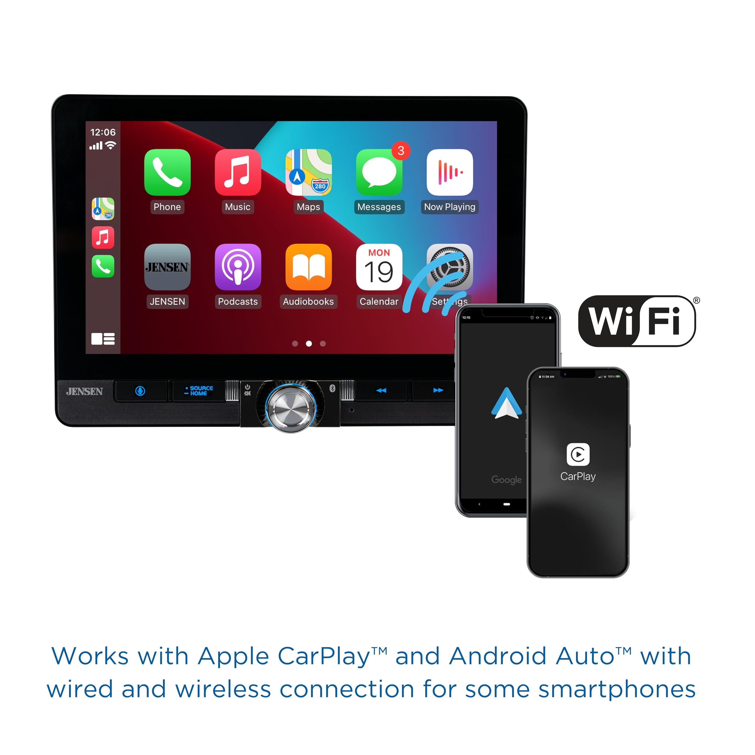 Jensen Jensen J1CA8FL-BUC 8-inch Certified Apple CarPlay Android Auto Wired or Wireless | Single DIN and Double DIN Touchscreen Car Stereo Radio | Bluetooth | USB Charge | Backup Camera Included