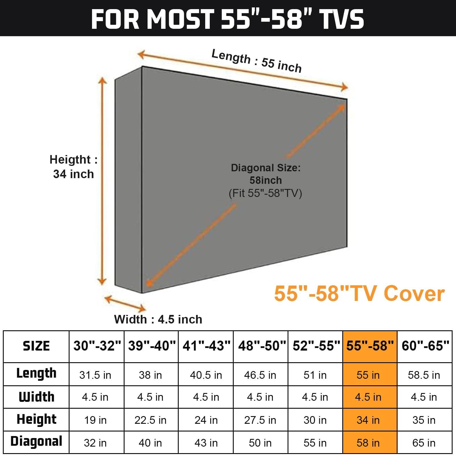 HOMEYA Outdoor TV Cover 55-58 Inch with Clear Scratch Resistant Front Flap + Bottom Cover, HOMEYA 600D Weatherproof & Waterproof TV Screen Protector, Fits Most TV Mounts Stands with Remote Controller Pocket