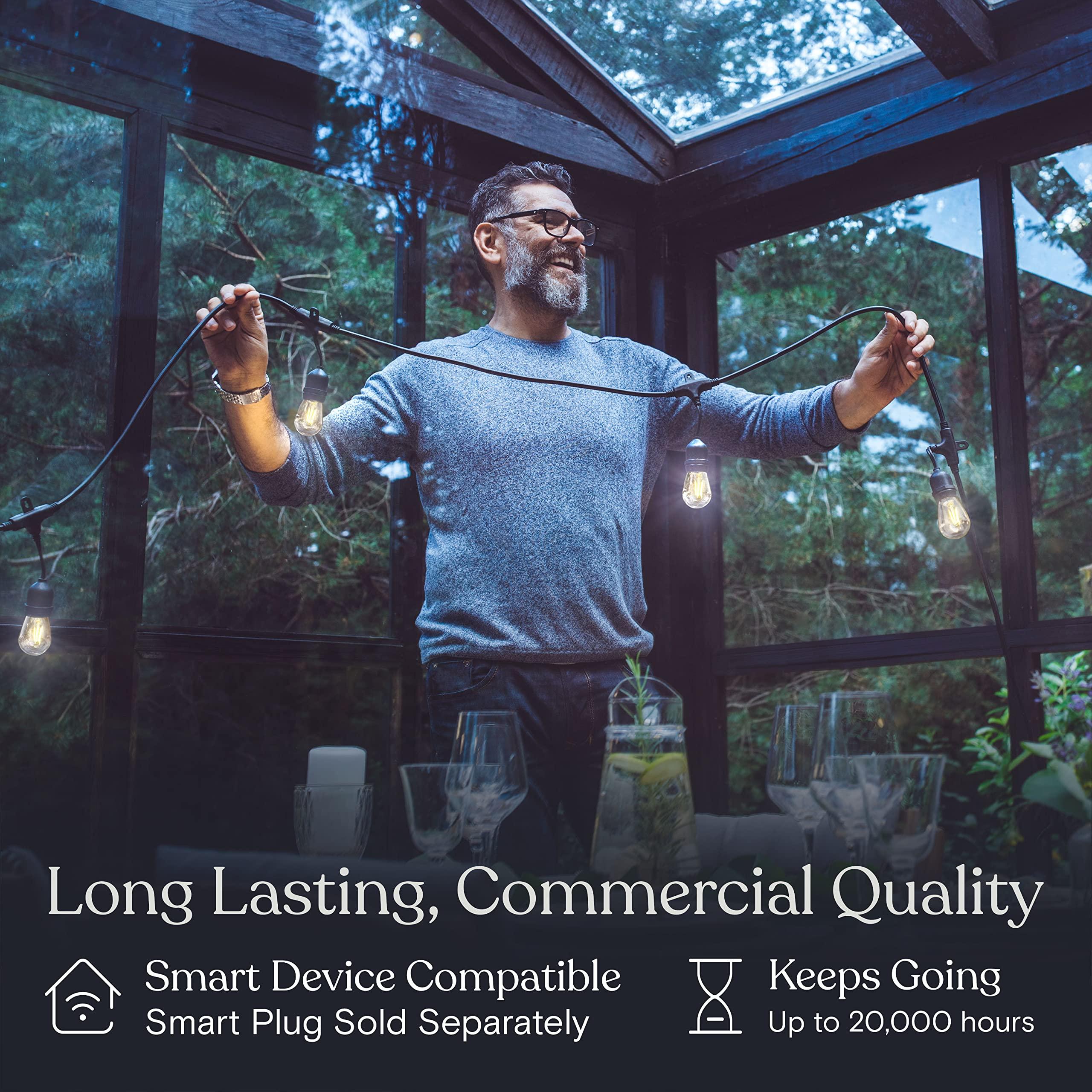 Brightech Brightech Ambience Pro - Waterproof LED Outdoor String Lights - Hanging, Dimmable 2w Vintage Edison Bulbs - 24 Ft Commercial Grade Patio Lights Create Cafe Ambience In Your Backyard - black