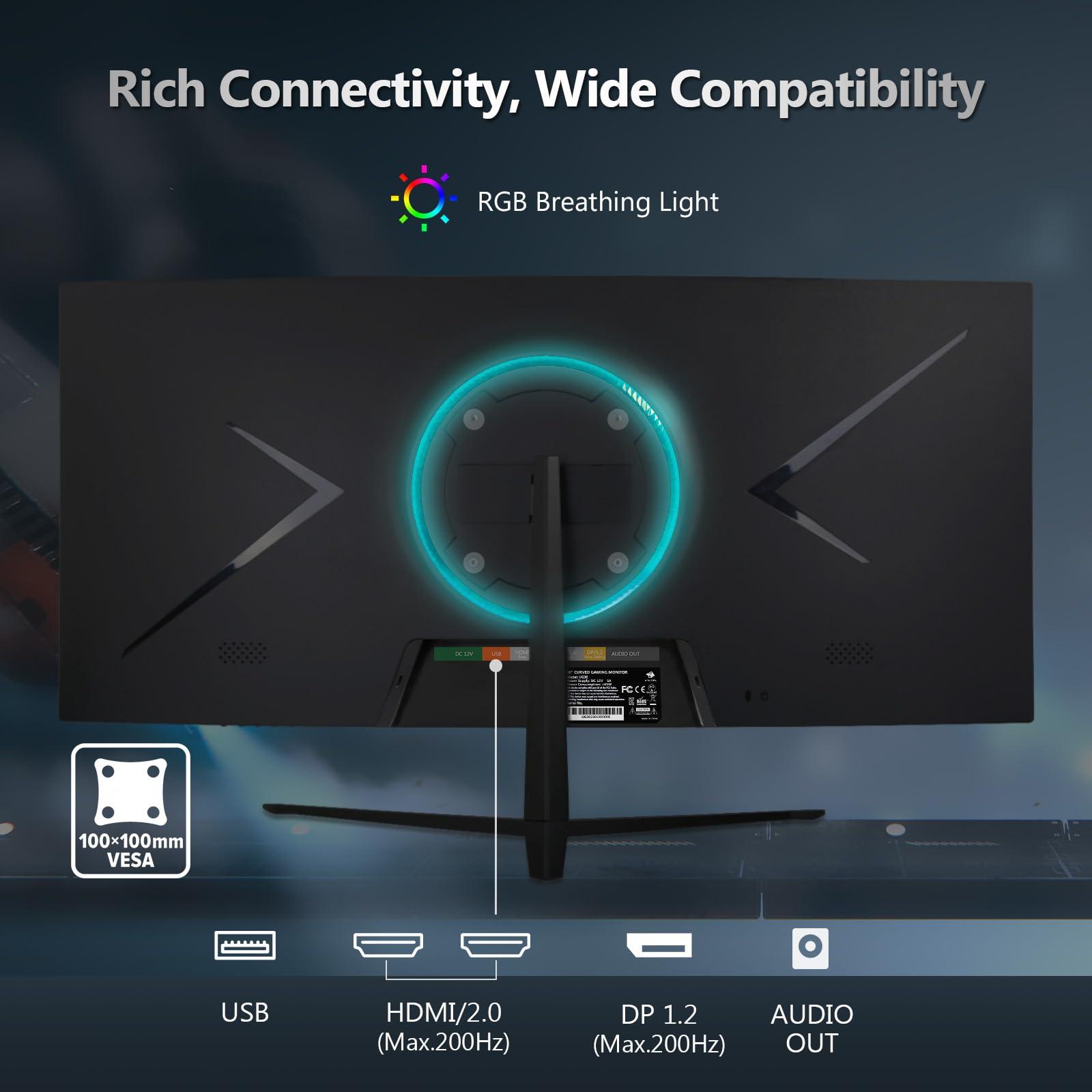 Z Z-EDGE Z-Edge 30 inch 144Hz/200Hz Curved Gaming Monitor, 1080P Computer Monitor, UG30 21:9 Ultra Wide, 1500R/1ms MPRT, Frameless/Slim PC Monitor with HDMI/DP Display Port, Freesync Compatible, VESA