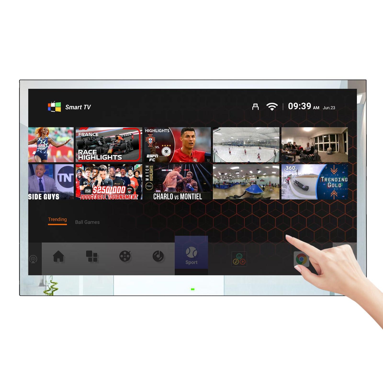 Soulaca Soulaca 32 inches 4K Touchscreen Android Bathroom Mirror LED Smart TV IP65 Waterproof UHD WiFi Bluetooth Frameless ATSC SPA Hotel 2025 Model