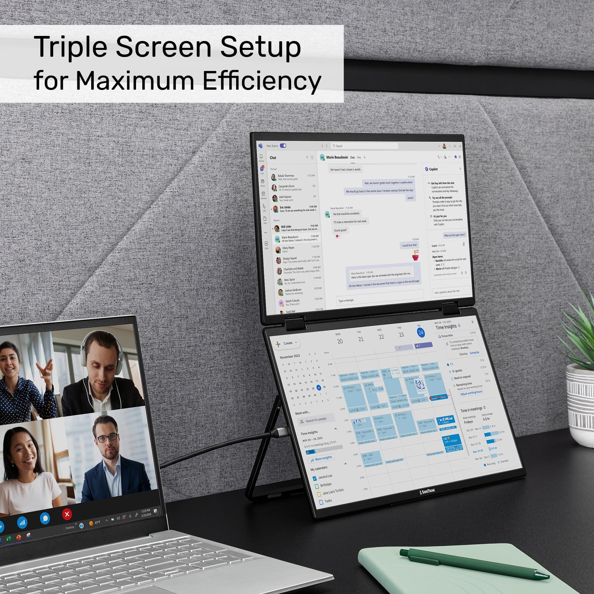 SideTrak SideTrak Solo Book 15.6" Foldable Dual Screen Portable Monitor with Protective Sleeve | Stacked FHD Laptop Screen Extender, 360 Rotation, USB-C & HDMI, Mac, PC, Chromebook Compatible
