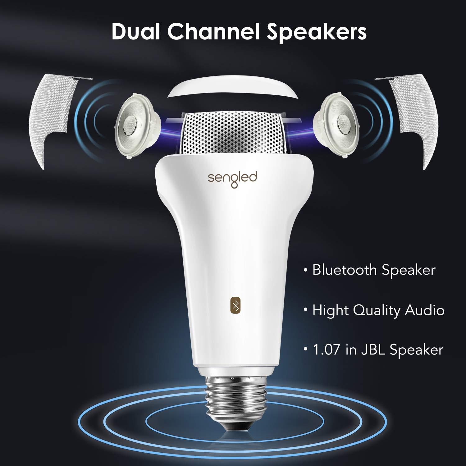 Sengled Sengled Solo JBL Speaker Light Bulb Dual Channel Dimmable LED Light App Controlled 45W Equivalent E26 Smart Timing Music Bulb, Compatible with Alexa via Bluetooth Connection