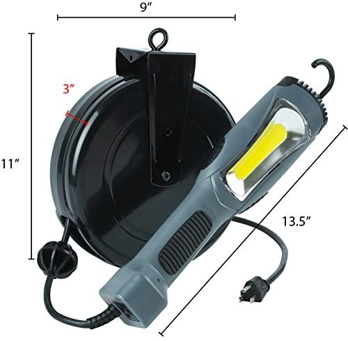Alert Alert ProReel 5030AM Retractable Cord Reel w/LED Work Light | 30\' - 16/3 SJTOW Task Light Cord | 14W LED Shop Light Provides 1500 Lumens | Grounded Outlet with On/Off Handle Switch