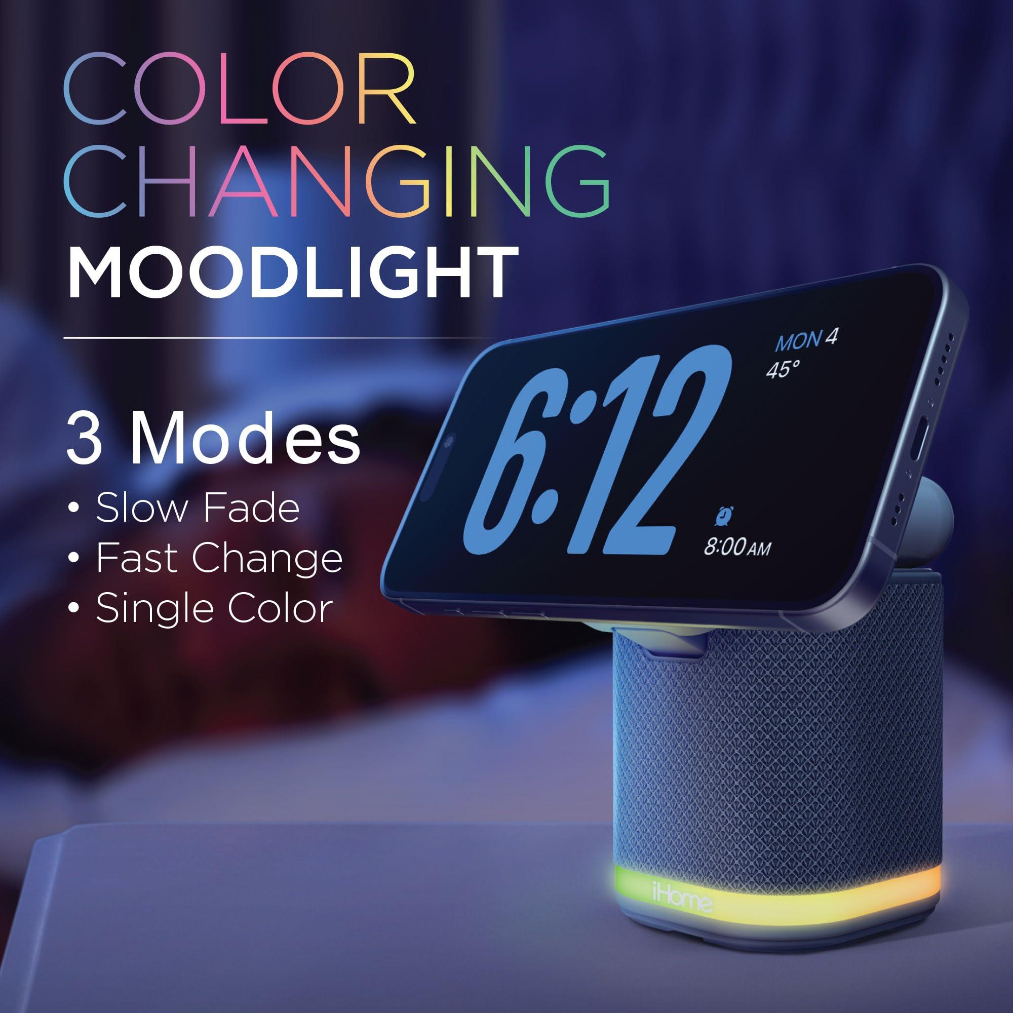 iHome iHome Bluetooth Speaker with Wireless Charger, Charging Station with Color Changing Night Light - Gray (iPBT50G)
