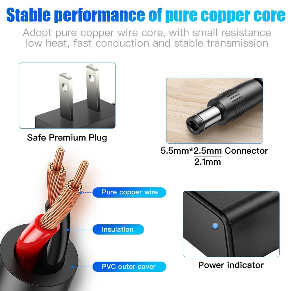 MTDZKJG 6V 2A Power Supply Adapter AC 100-240V to DC 6Volt 2Amp 1A Transformer Power Cord with 5.5 x 2.5mm/2.1mm DC Plug for Humidifier, Blood Pressure Monitor