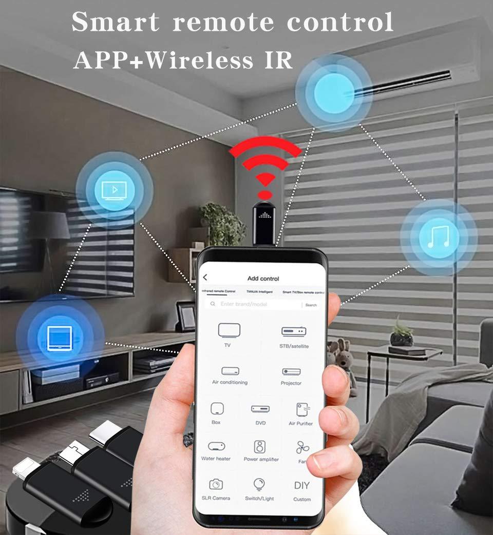 Tuanzi R09 Mini Smartphone IR Remote Controller Adapter for Android Smart Phone Mini Infrared Universal Control All in One Air Conditioner/TV/DVD/STB (Black-Type C)