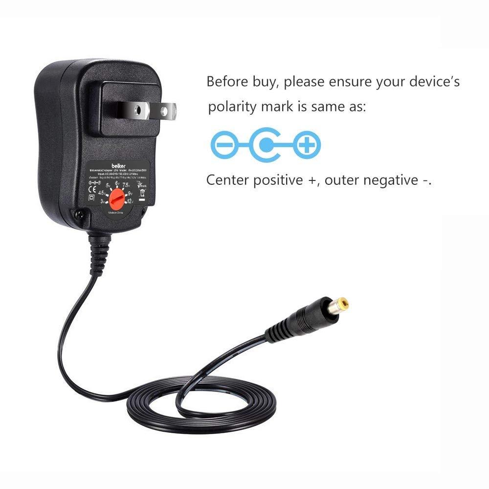 Belker Belker 12W 3V 4.5V 5V 6V 7.5V 9V 12V Adjustable Voltage Universal AC/DC Adapter Power Supply for Household Electronics,Micro USB - 1A Max. [BN]