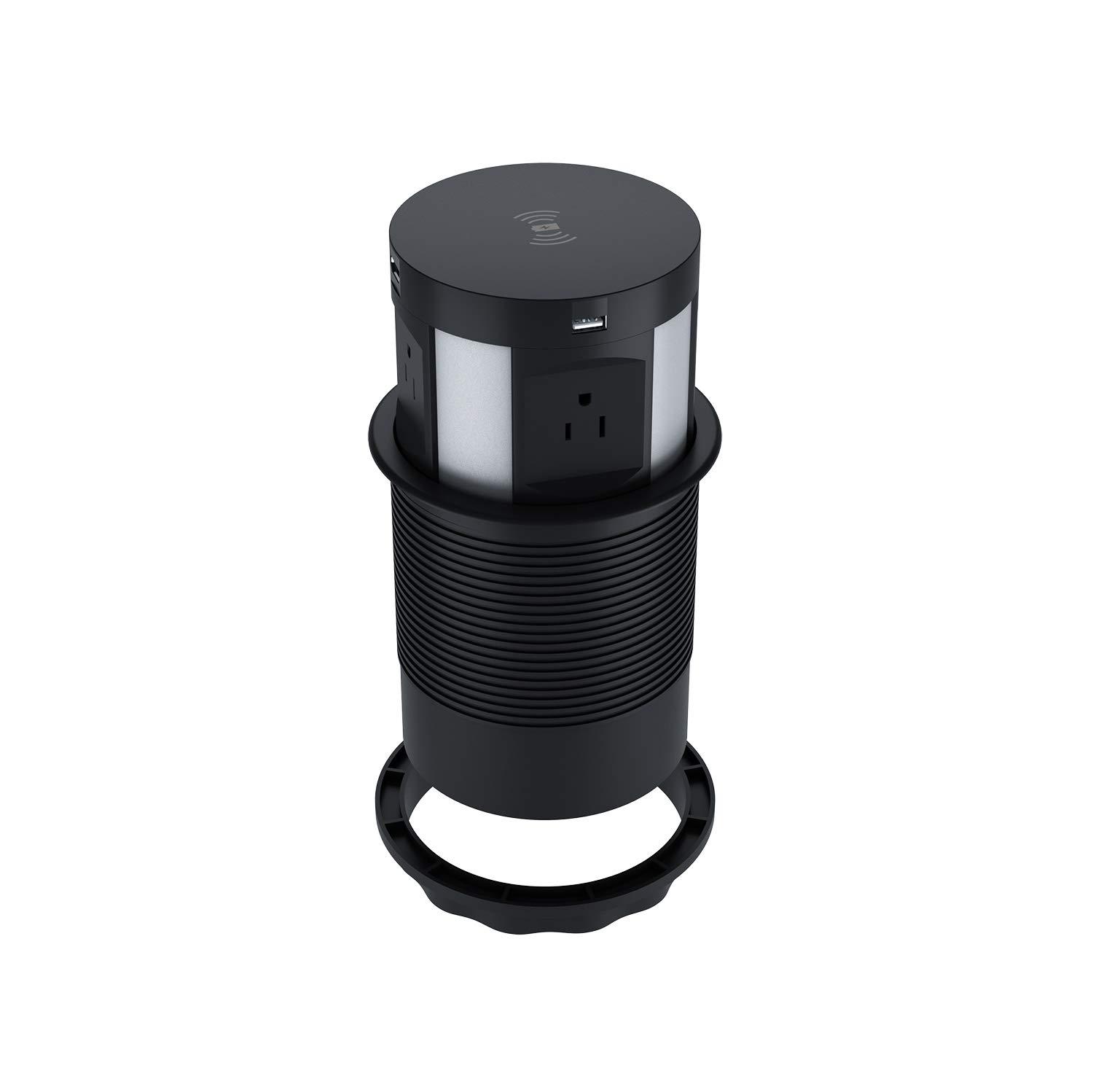 Kungfuking Automatic Pop Up Outlet Surge Protector Retractable Hidden Recessed Power Strip Power Socket with Wireless Charger USB Charging Station, 4US Plug+2USB+1RJ45 Port+1HDMI Port for Ofiice Conference