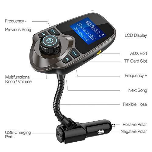 Nulaxy Nulaxy Bluetooth Car FM Transmitter Audio Adapter Receiver Wireless Handsfree Car Kit TF Card AUX 1.44 Display KM18 Brown