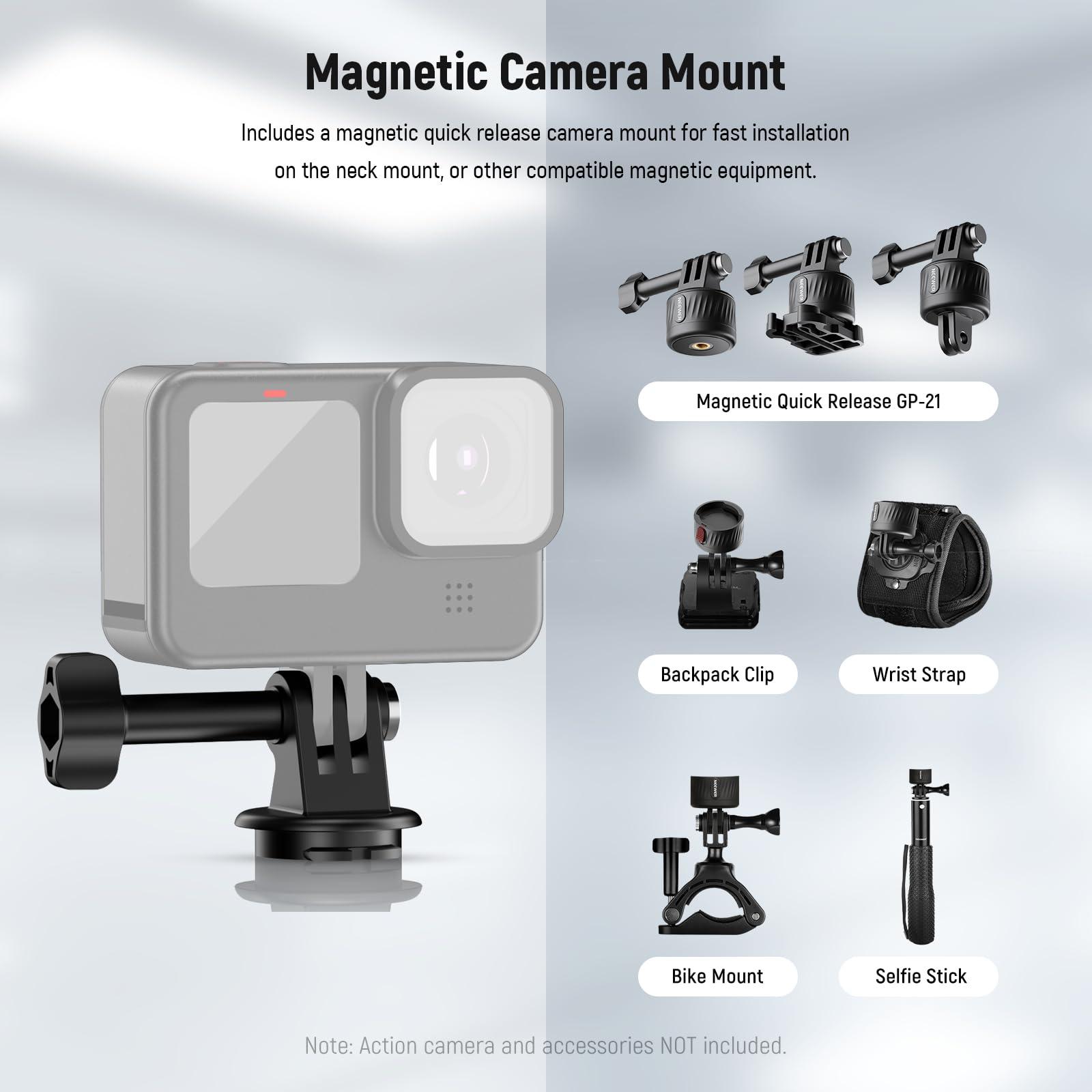NEEWER NEEWER Magnetic Neck Mount Compatible with GoPro Hero 13 12 11 MAX DJI Action 4 Insta360 iPhone 15 Pro Max Samsung S23, Quick Release Flexible POV Action Camera Neck Mount Adapter & Phone Holder, GP15