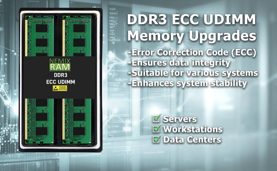 NEMIX RAM NEMIX RAM 8GB (1X8GB) DDR3 1600MHZ PC3L-12800 2Rx8 1.35V 240-PIN ECC UDIMM Compatible with Dell X4TR0 370-23382 Unbuffered Memory
