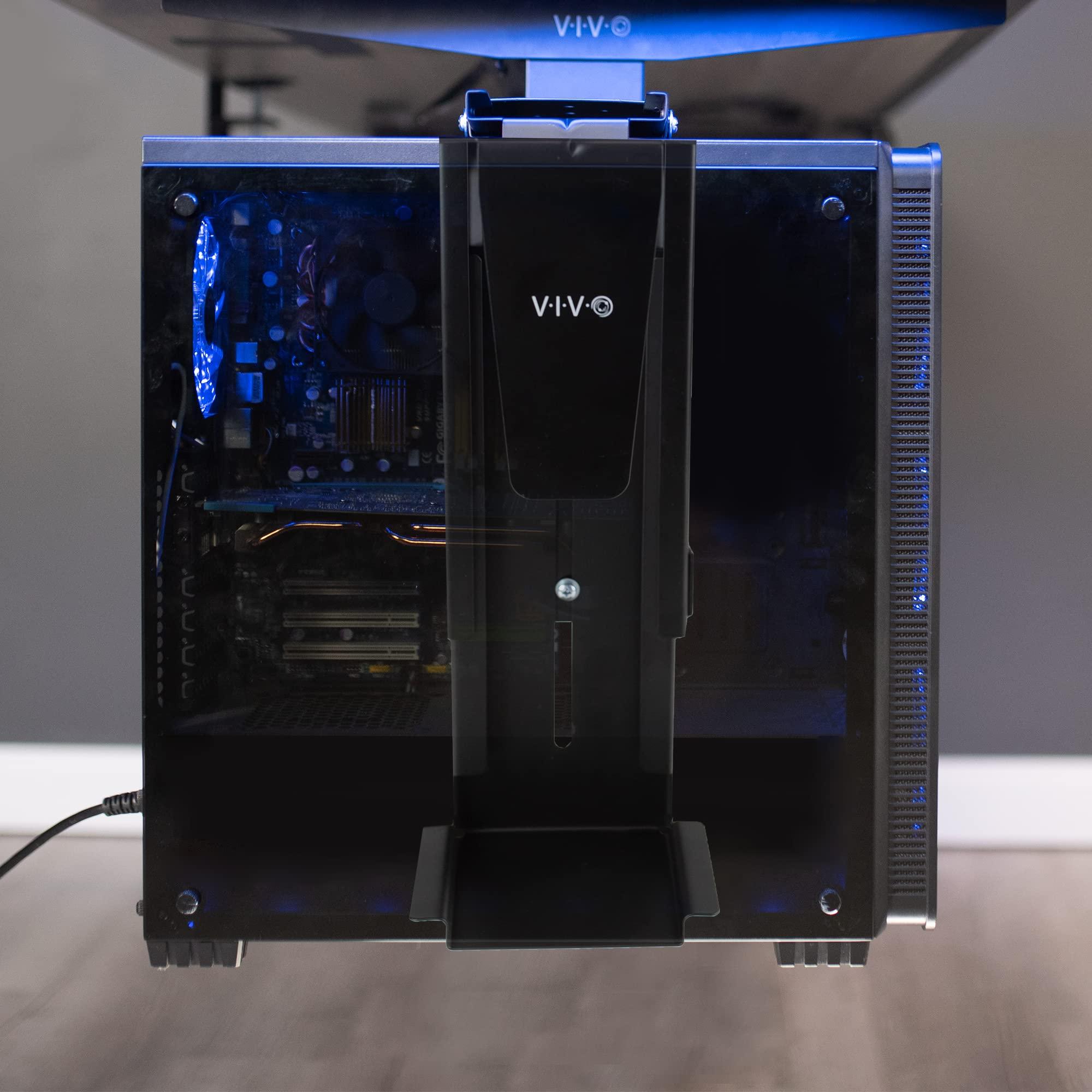 VIVO VIVO Adjustable Clamp-on Desk Leg PC Mount, Under Desk PC Bracket, Computer Case CPU Holder with Tool-Free Installation, Black, MOUNT-PC01C